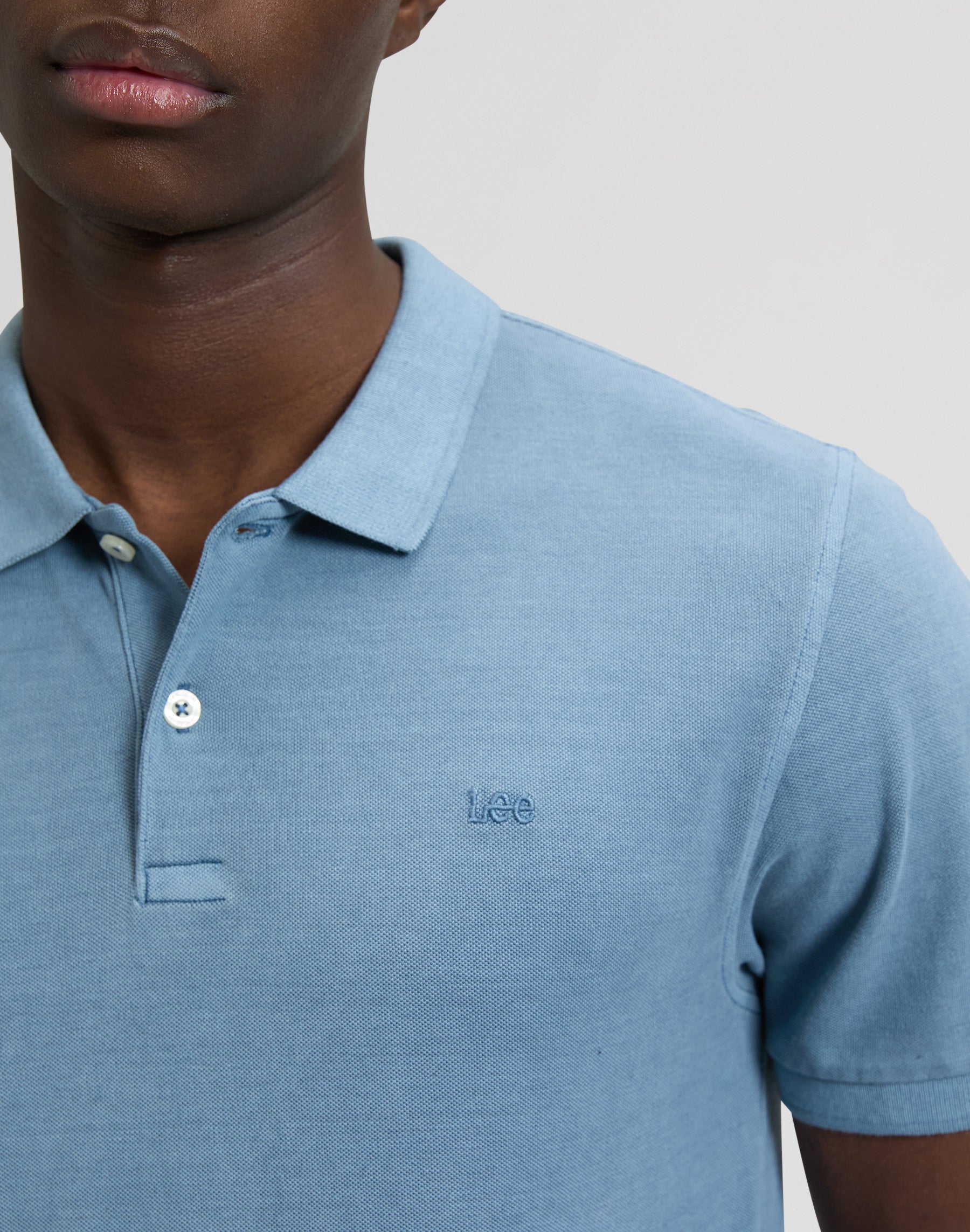 Garment-dyed polo shirt in dusty blue