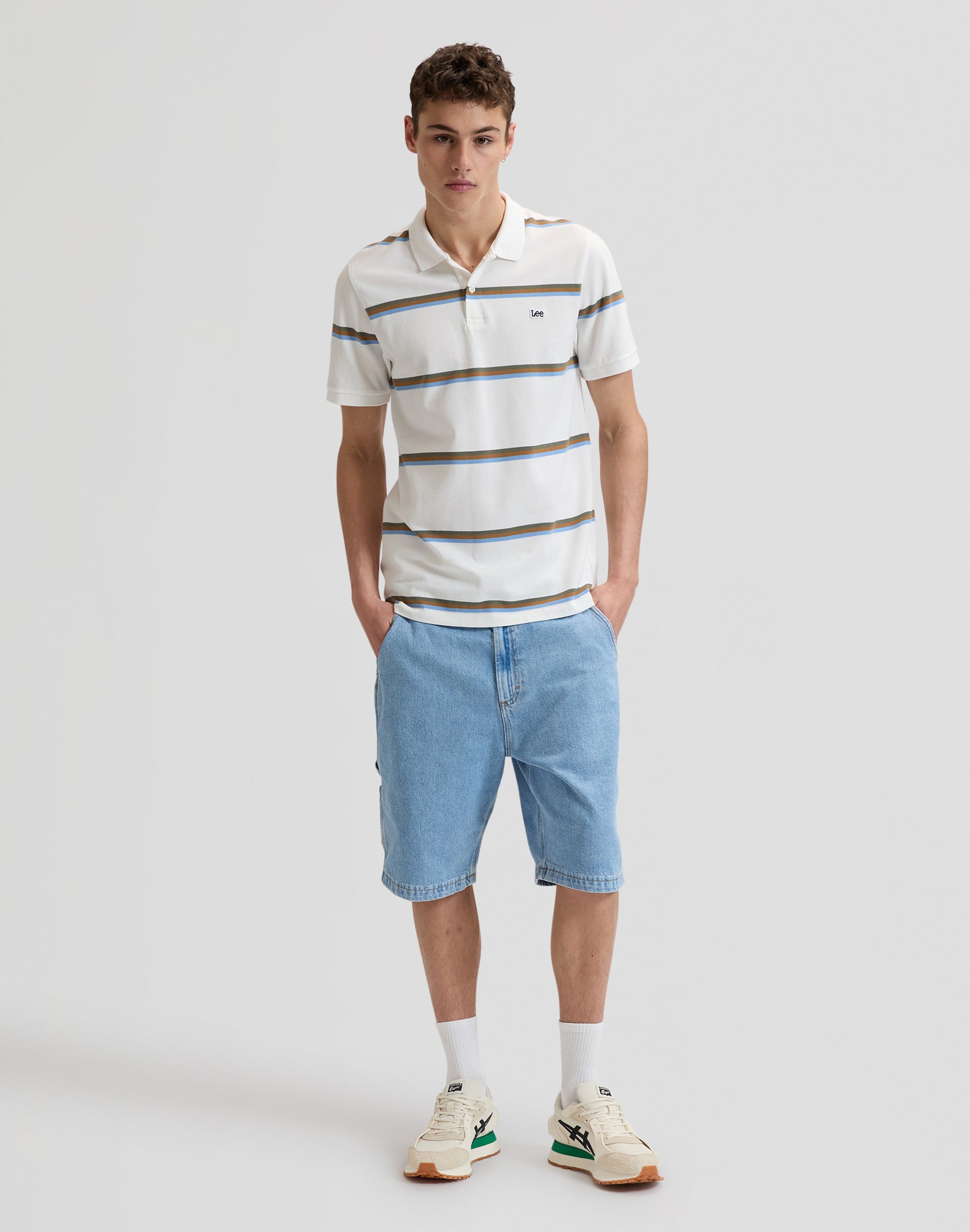 Pique polo shirt in halogen safari stripe