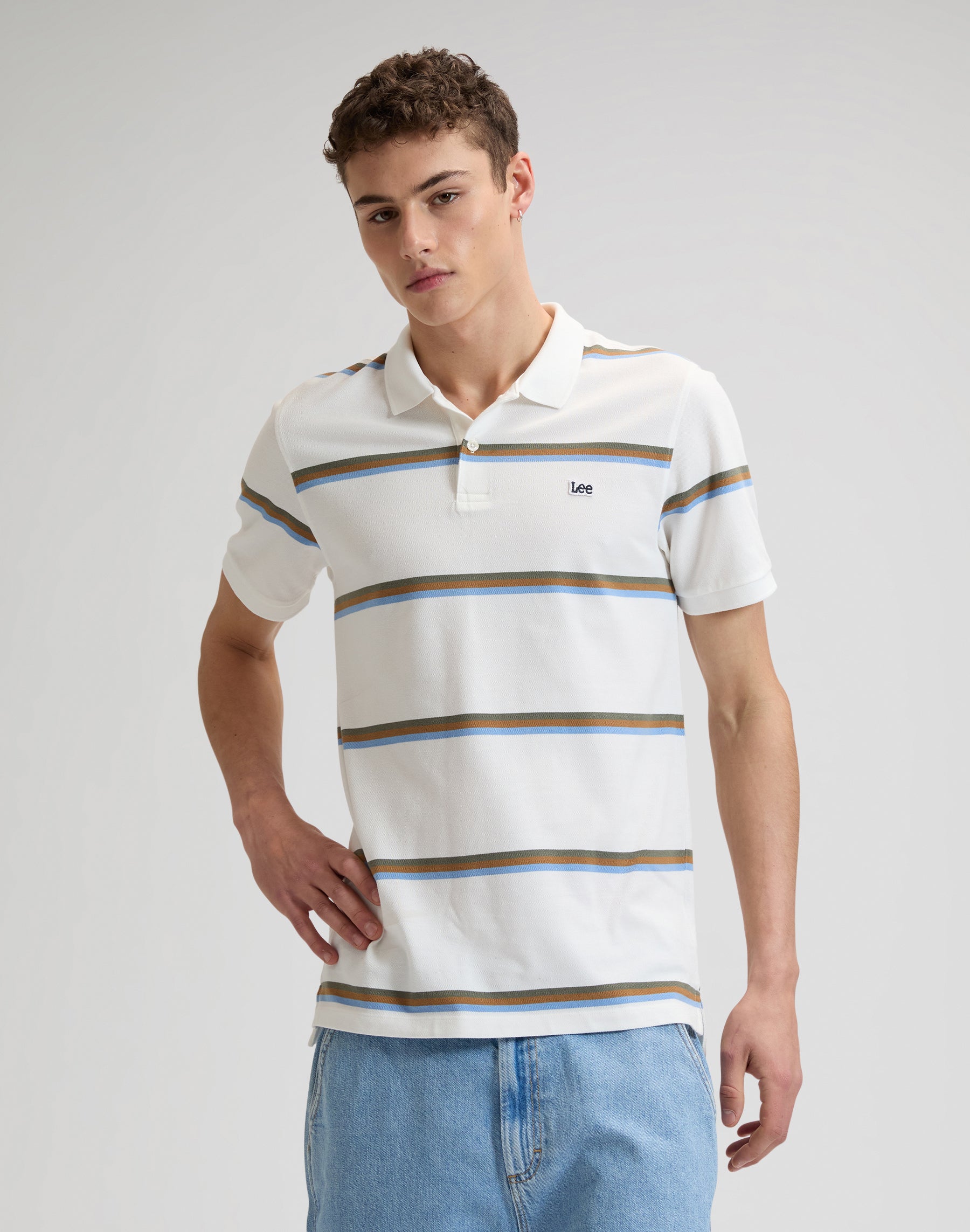 Pique polo shirt in halogen safari stripe
