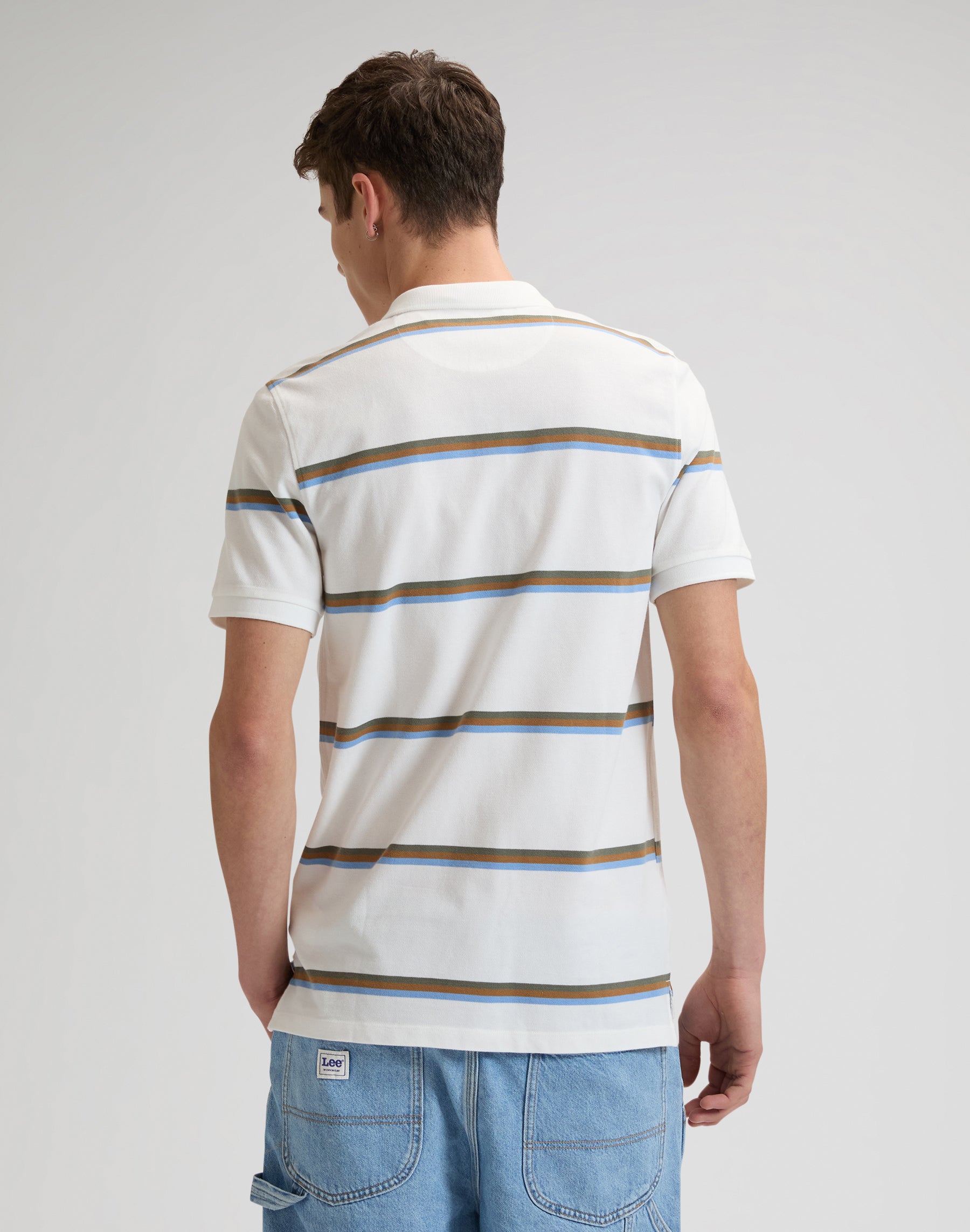 Pique polo shirt in halogen safari stripe
