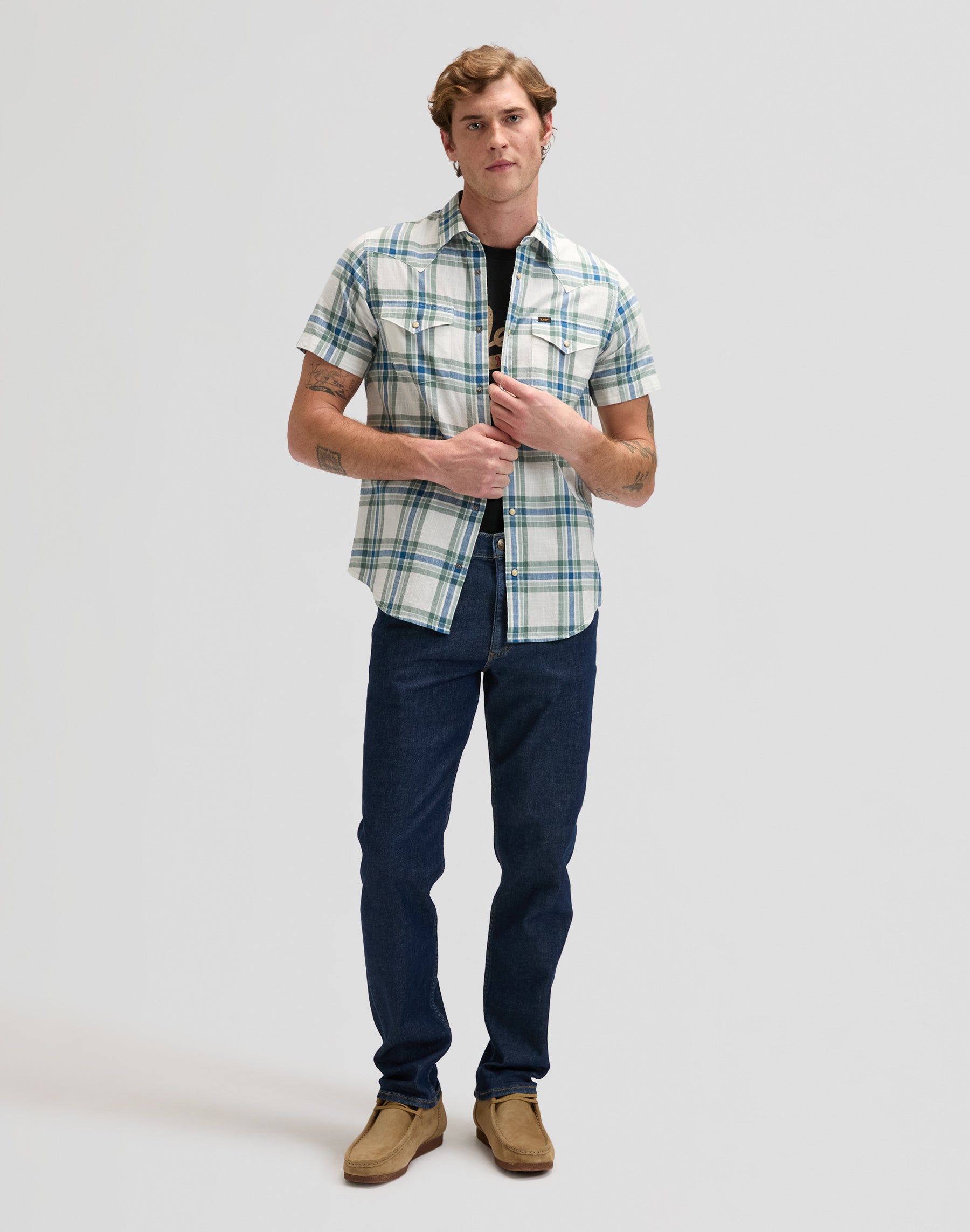 Ss Western in Desert Sage Plaid Shirts Lee
