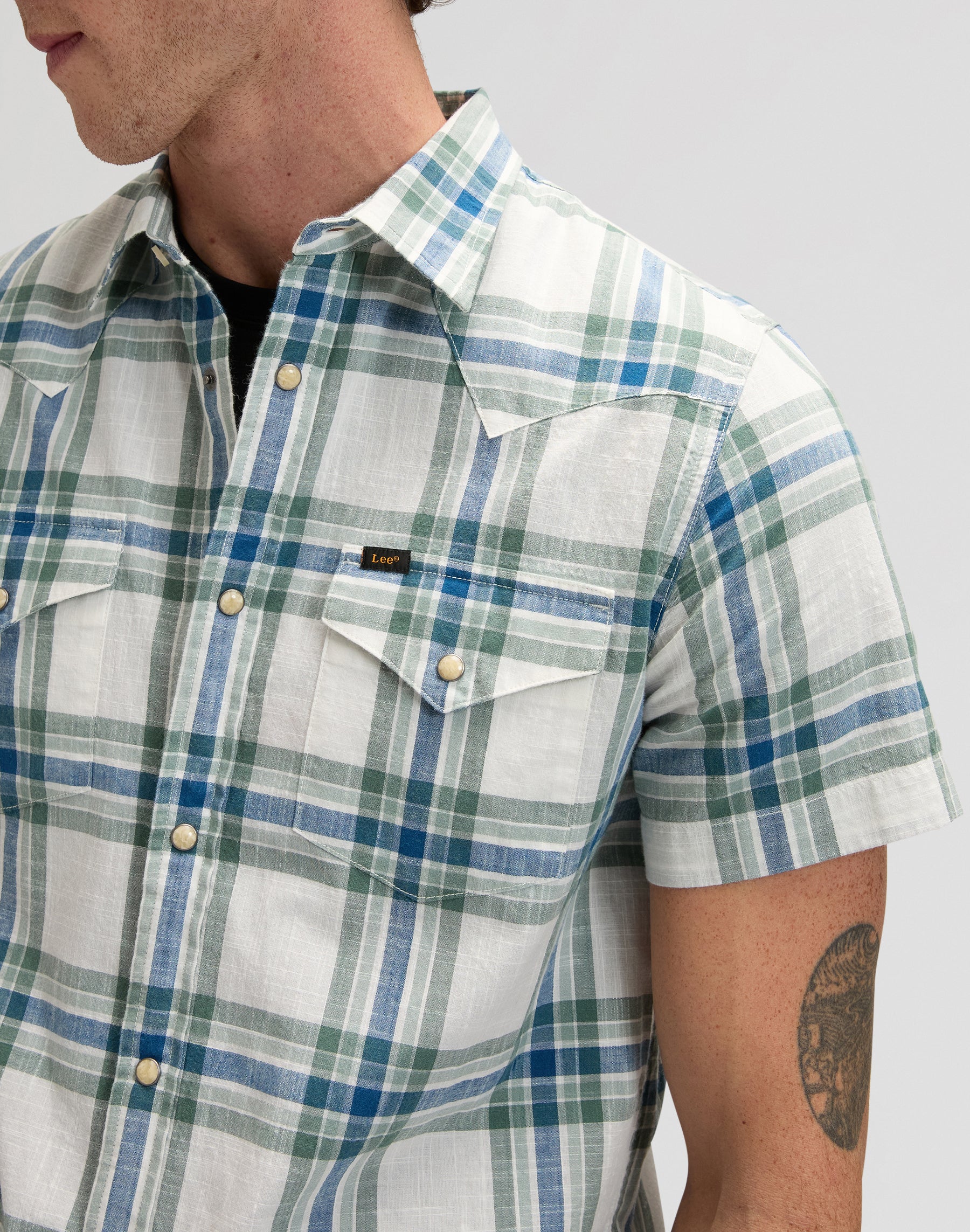 Ss Western in Desert Sage Plaid Shirts Lee