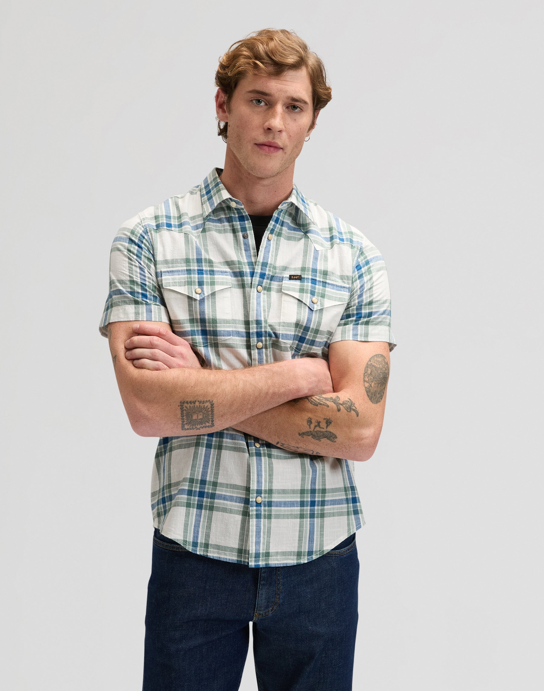 Ss Western in Desert Sage Plaid Shirts Lee