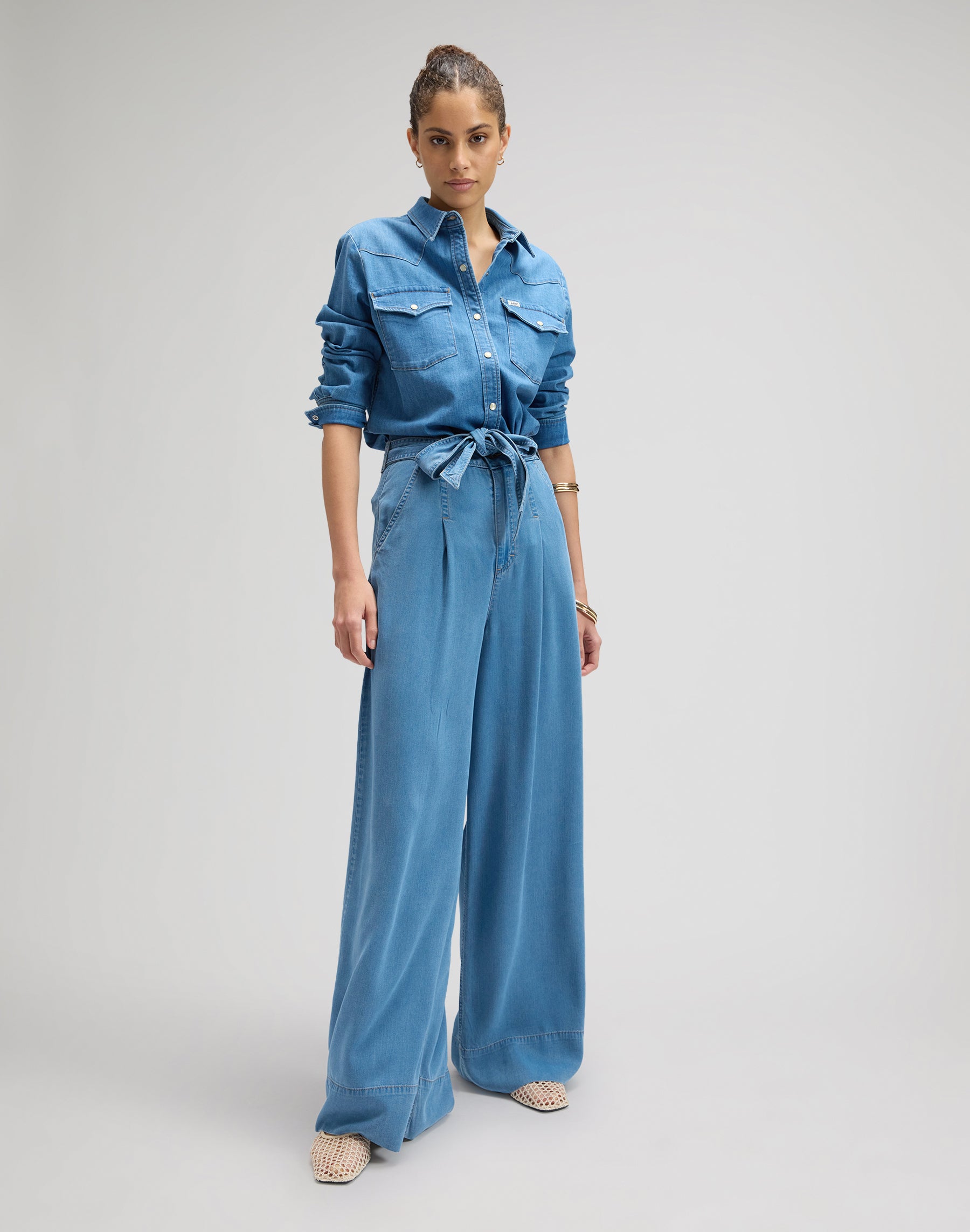 Pleated Wide Leg in Ice Storm Pants Lee