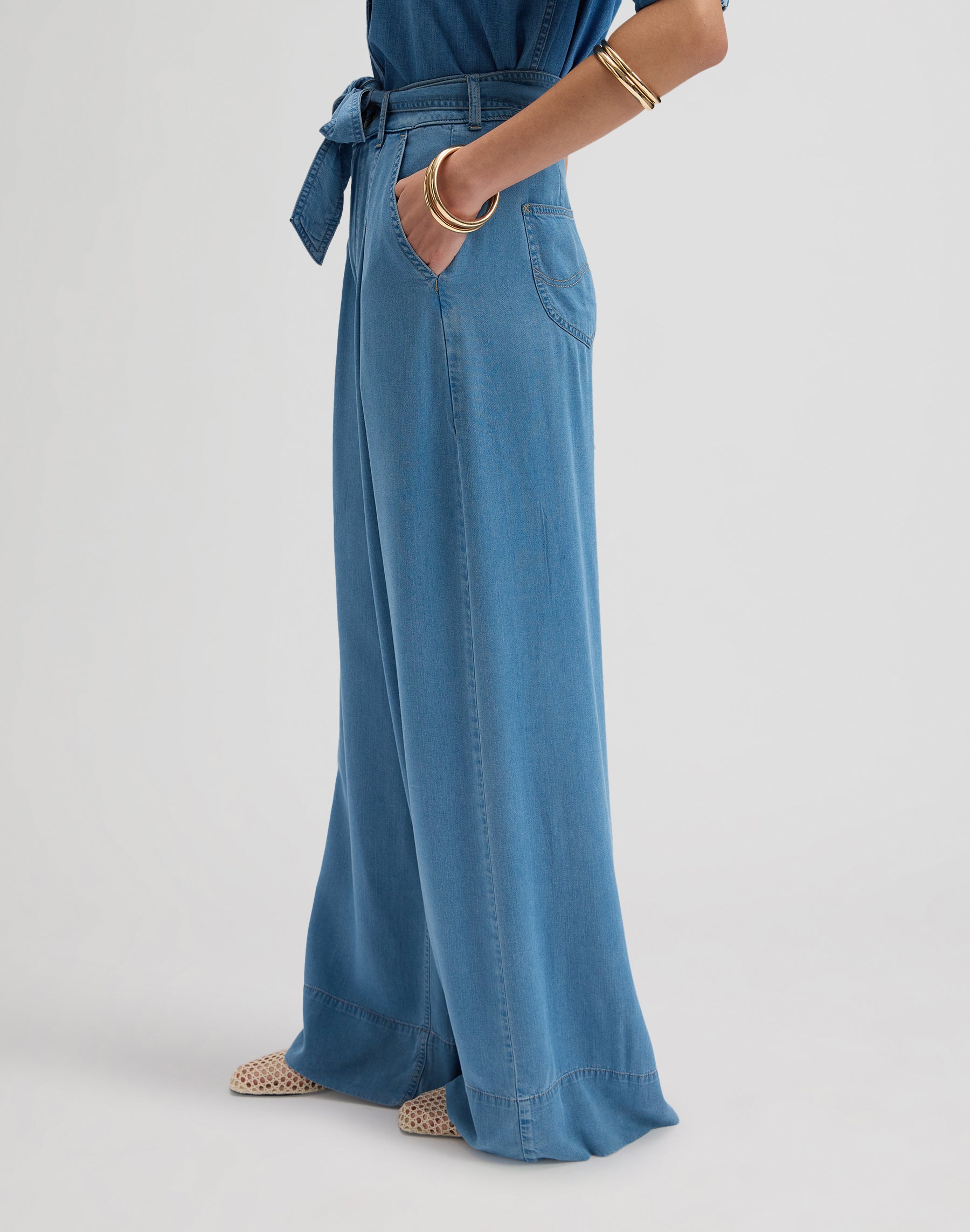 Pleated Wide Leg in Ice Storm Pants Lee