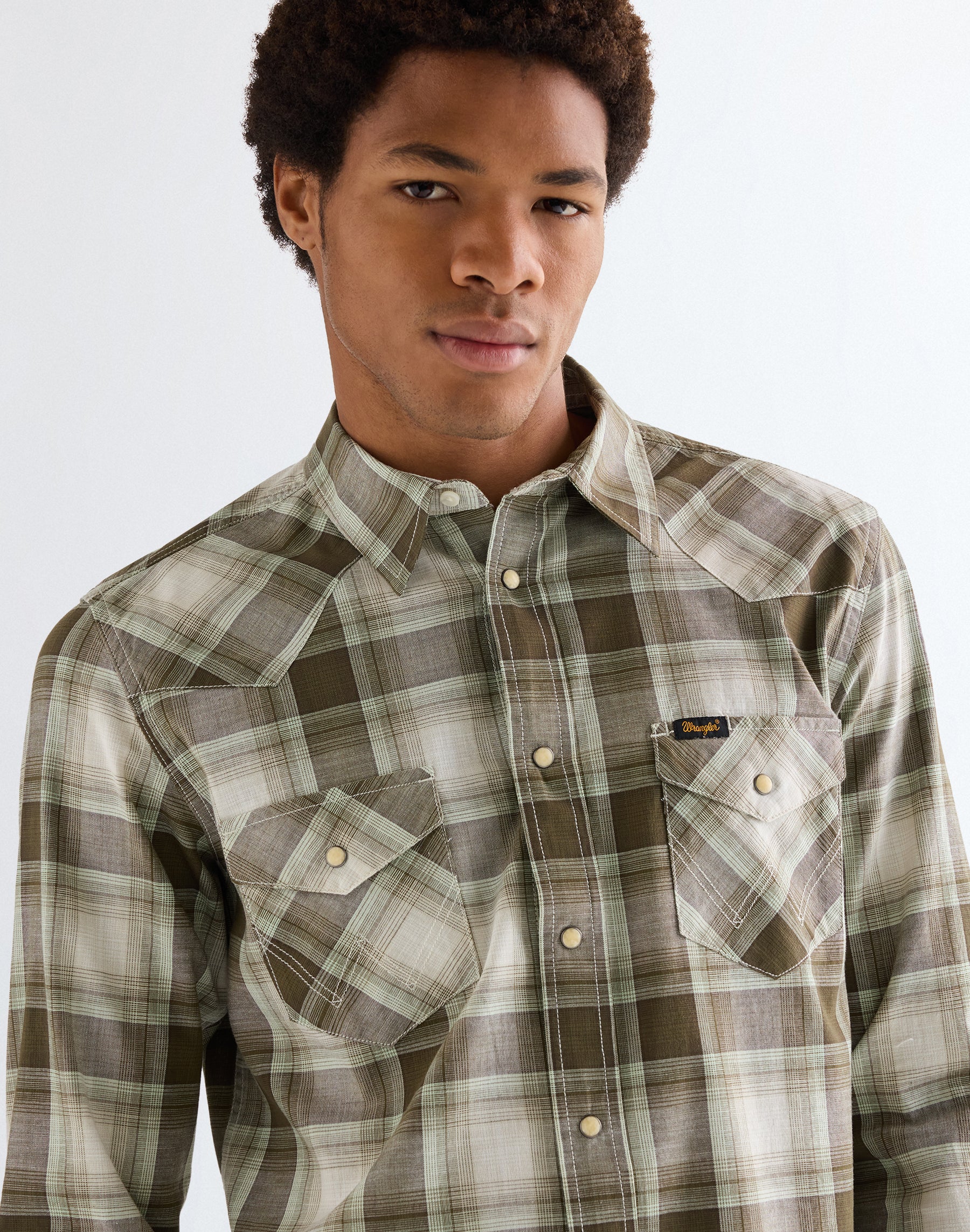 Western in Green Tan Shirts Wrangler