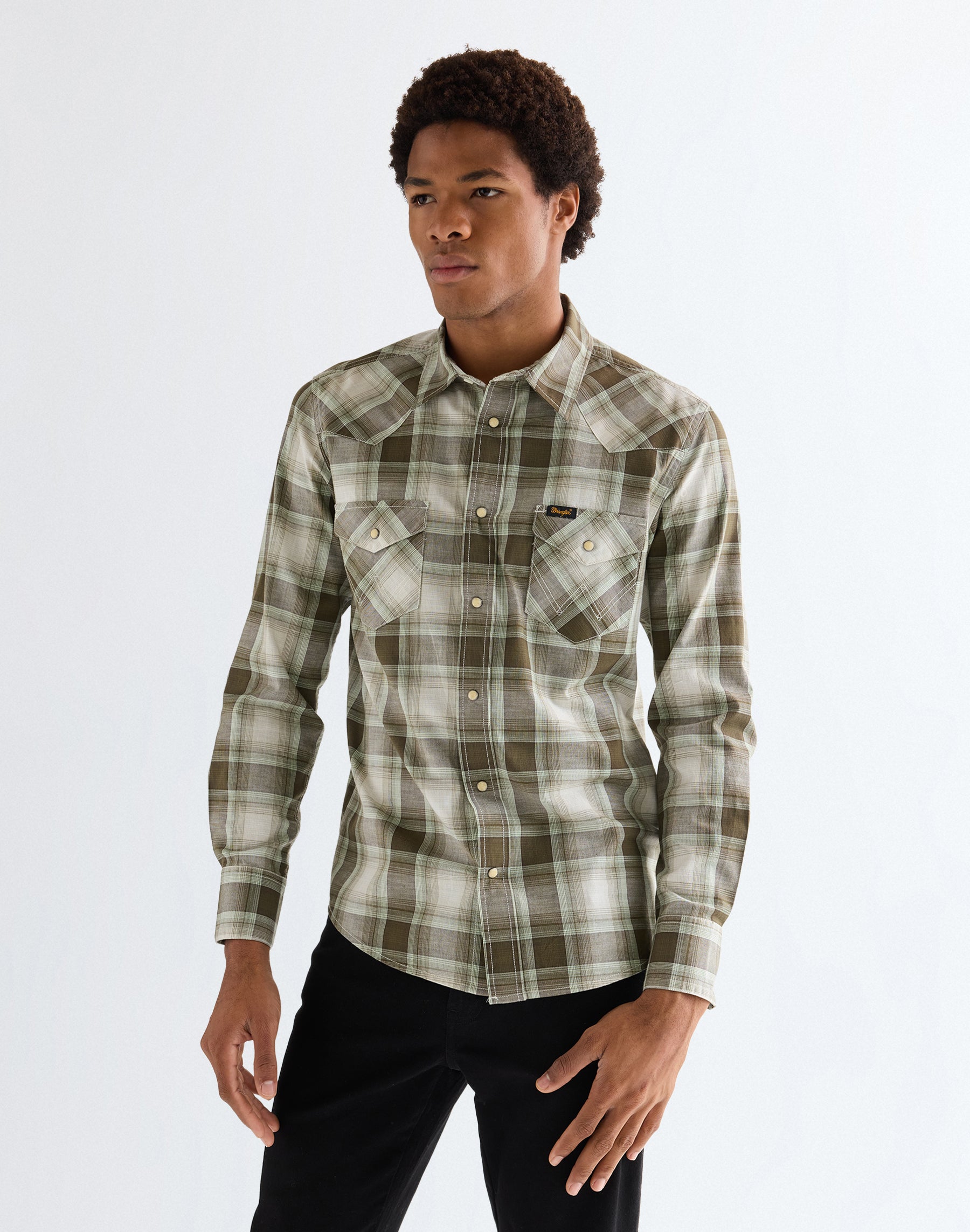 Western in Green Tan Shirts Wrangler
