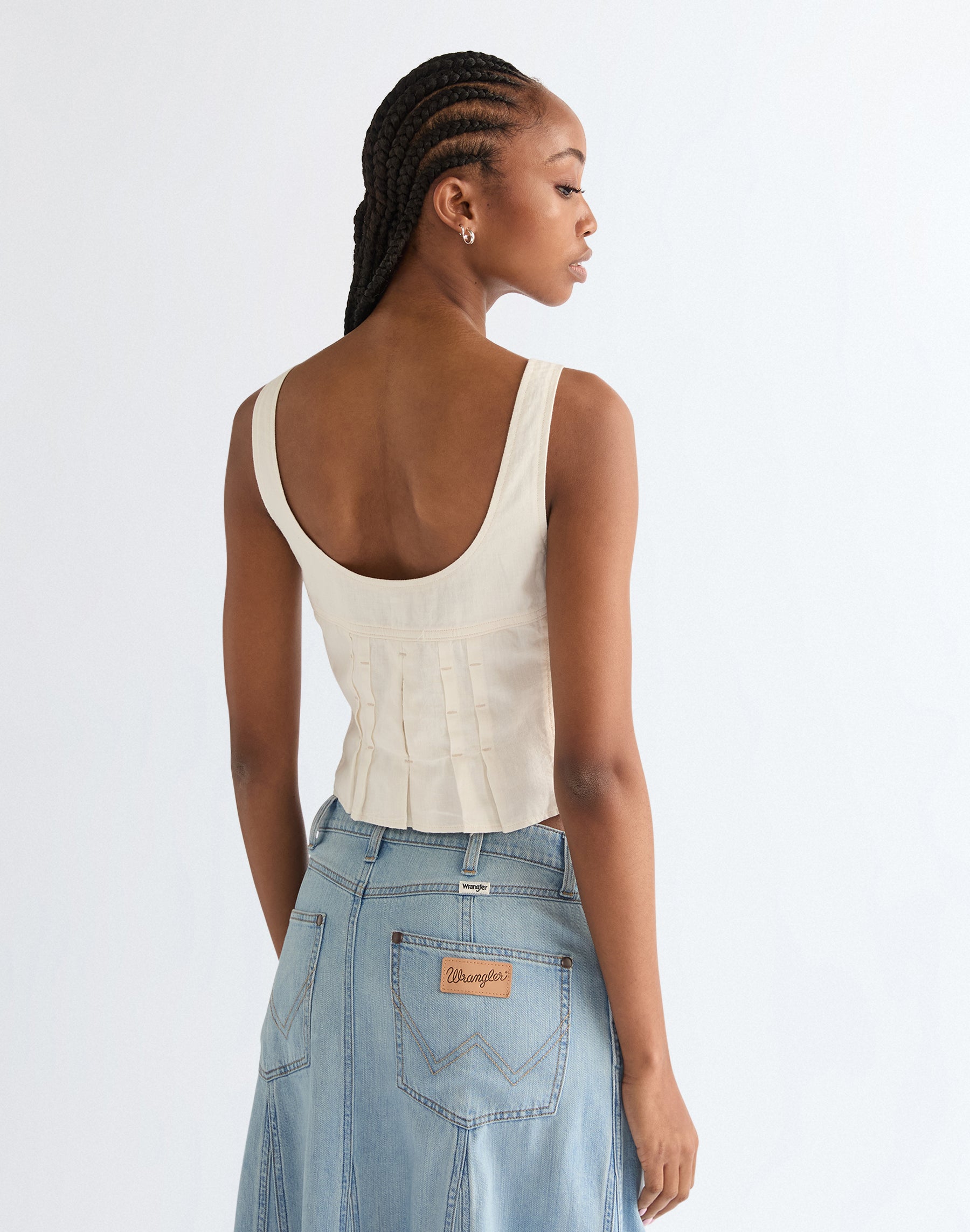 Pleated Corset Top in Worn White T-Shirts Wrangler