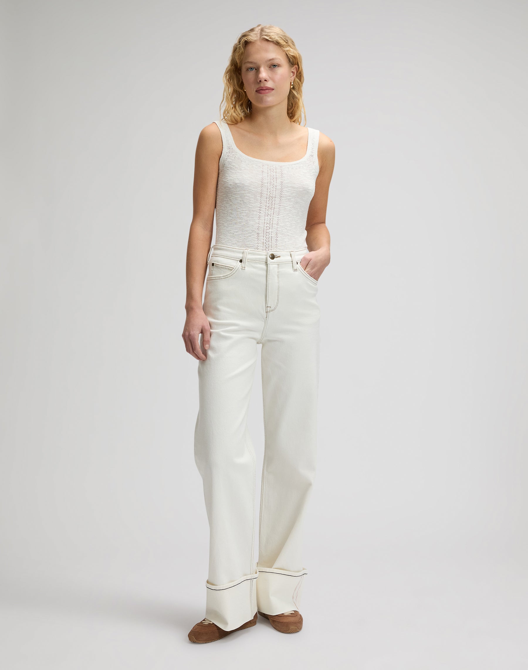 Knitted tank top in ecru