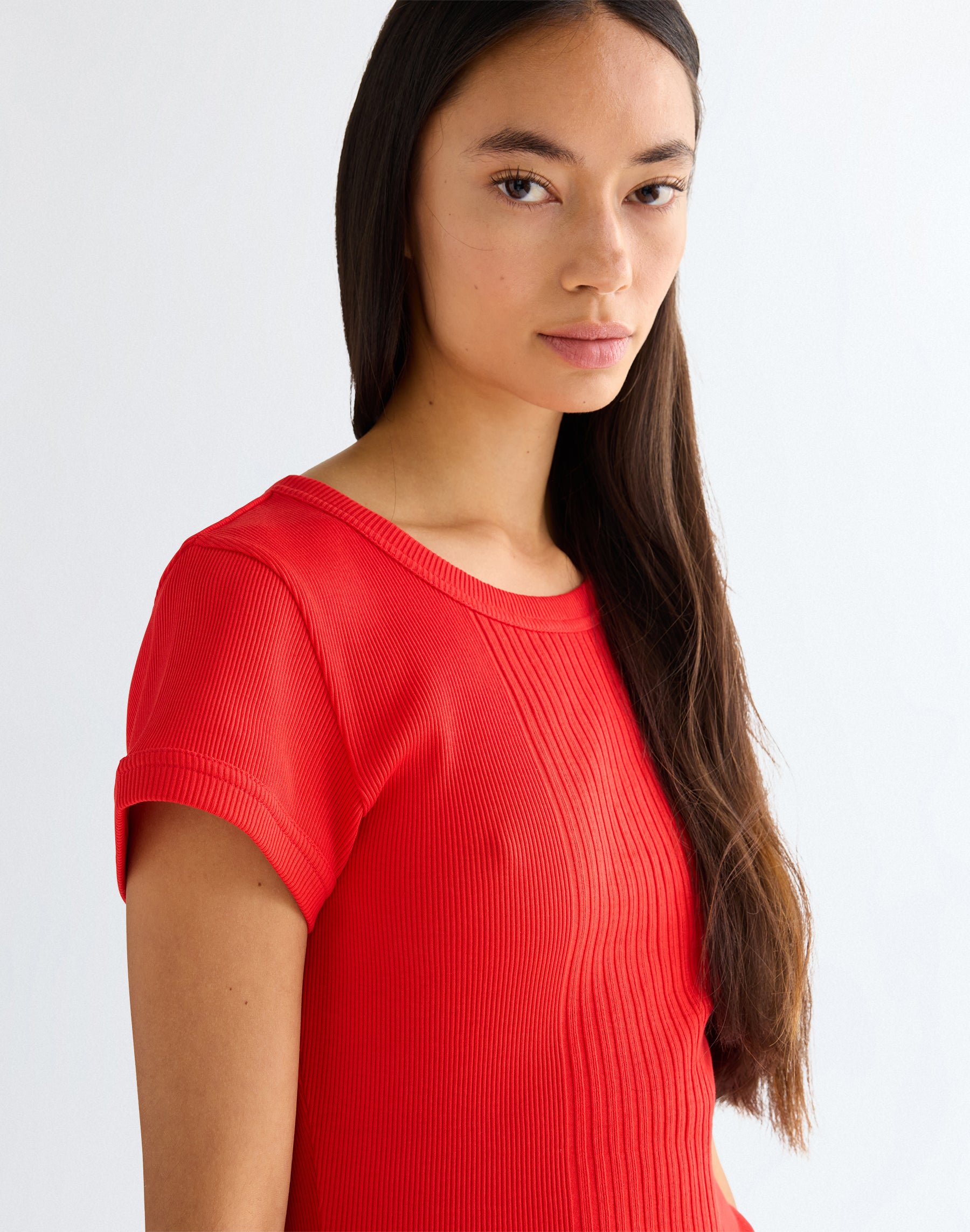 Capped Rib Shirt in Flame Scarlet