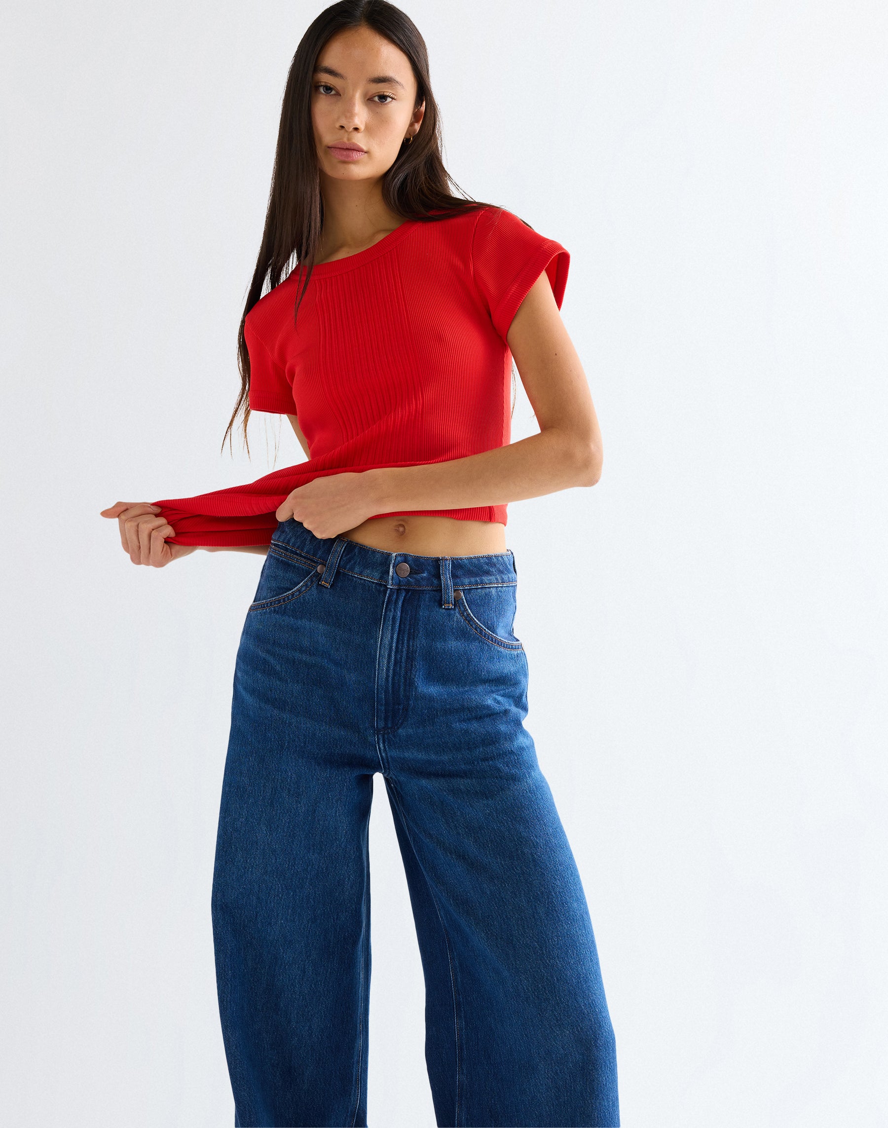 Capped Rib Shirt in Flame Scarlet