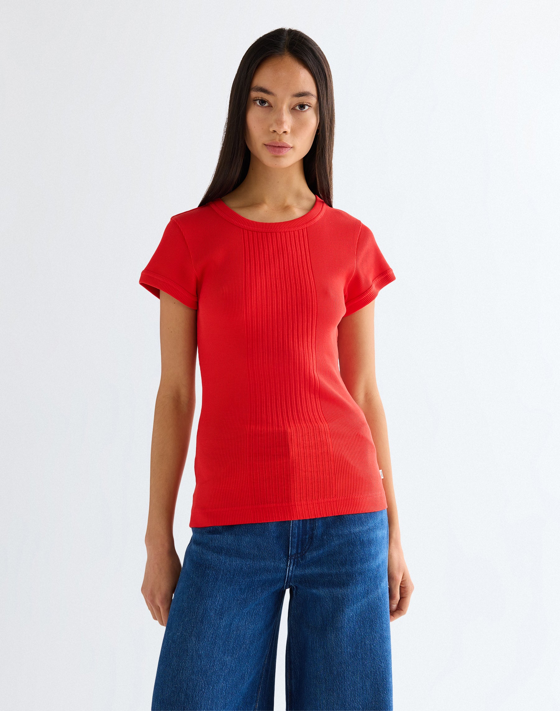 Capped Rib Shirt in Flame Scarlet