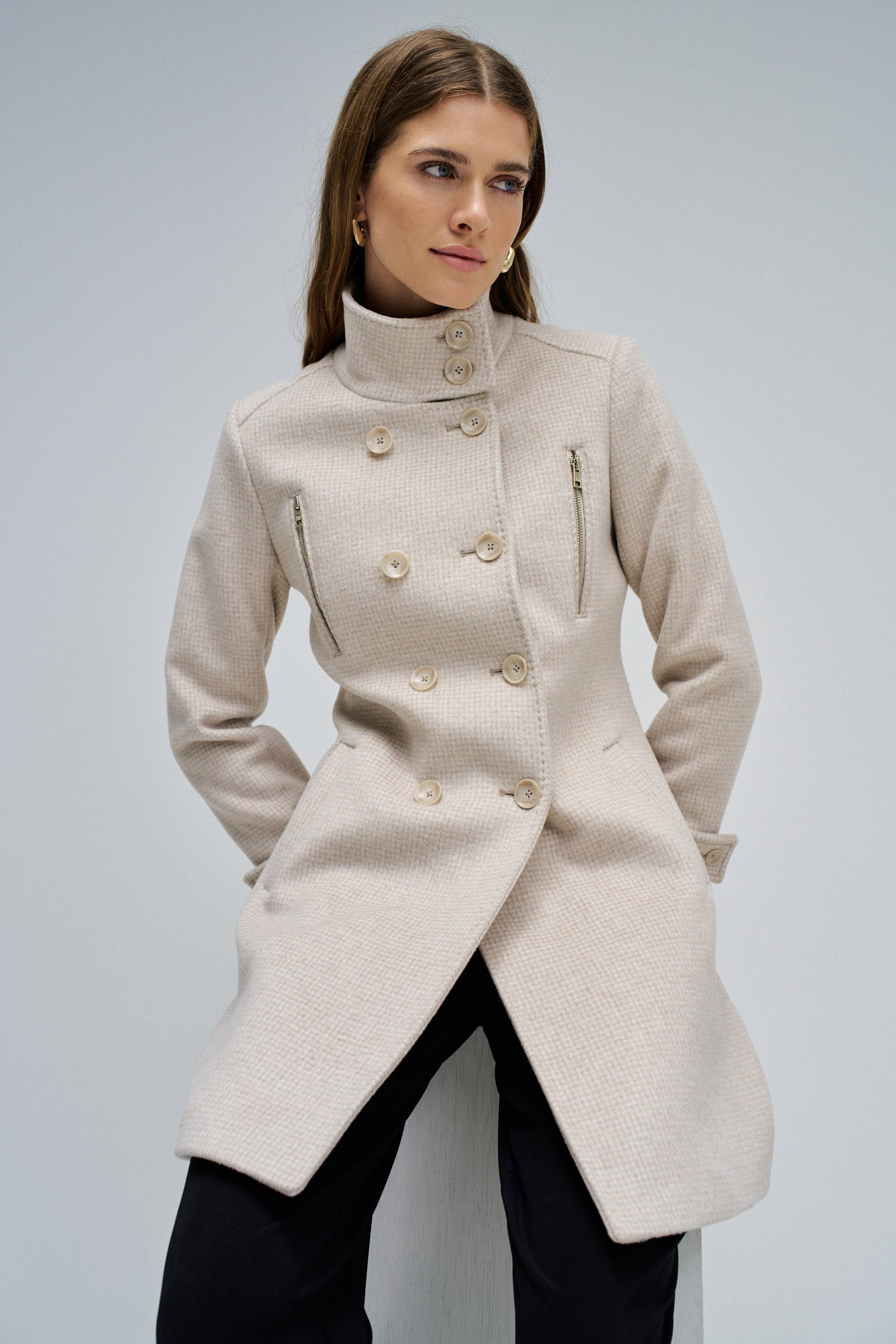 Grace Long Woolen Coat in Light Beige V1 Jackets Salsa Jeans