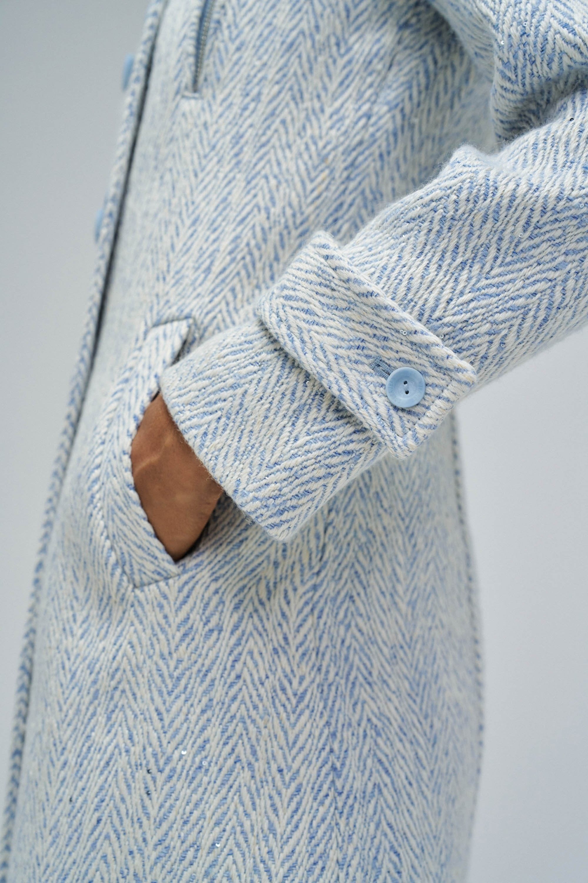 Grace Long Woolen Coat in Light Blue V1 Jackets Salsa Jeans