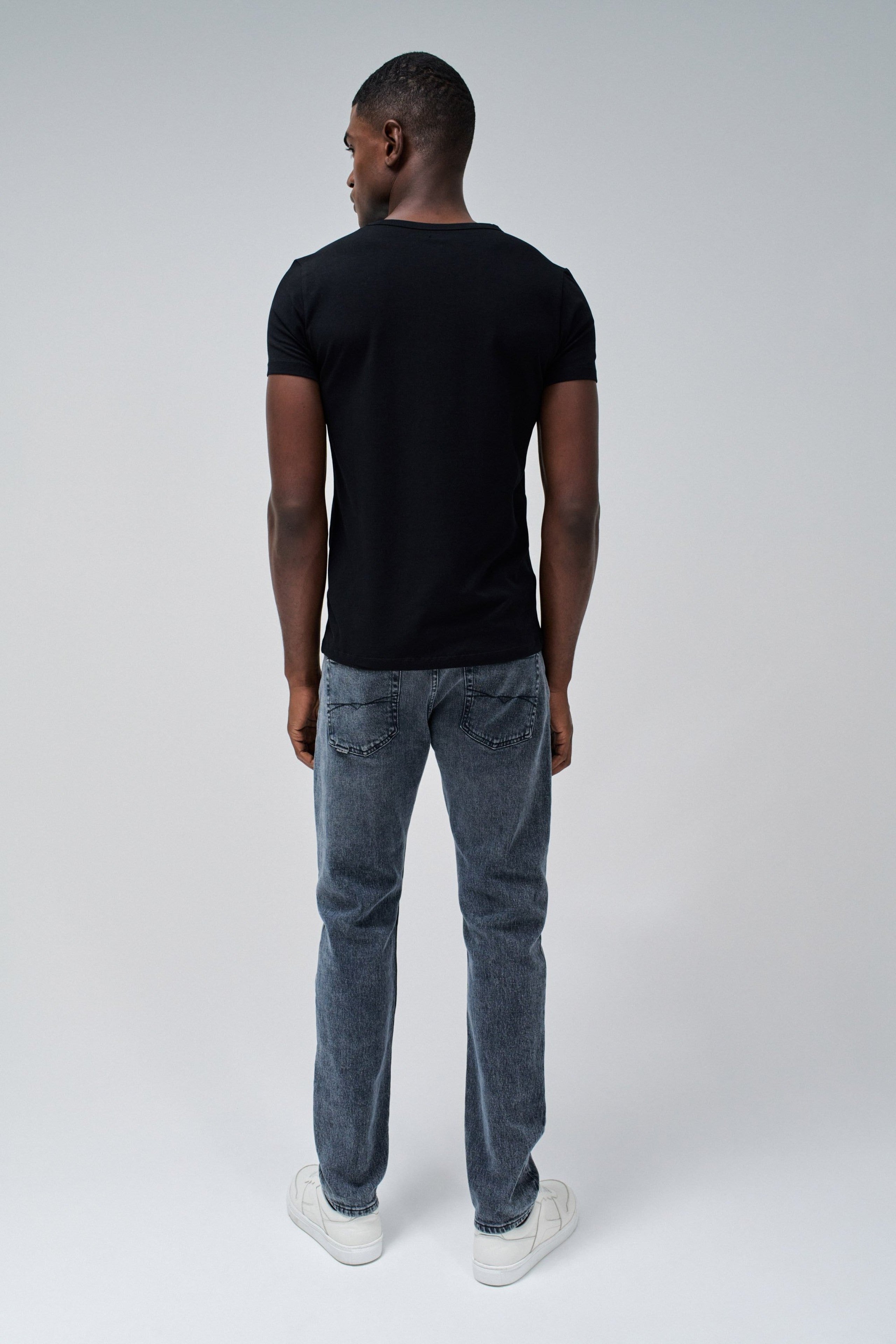 Vneck Cotton Lycra T-Shirt Metal Badge in Black T-Shirts Salsa Jeans