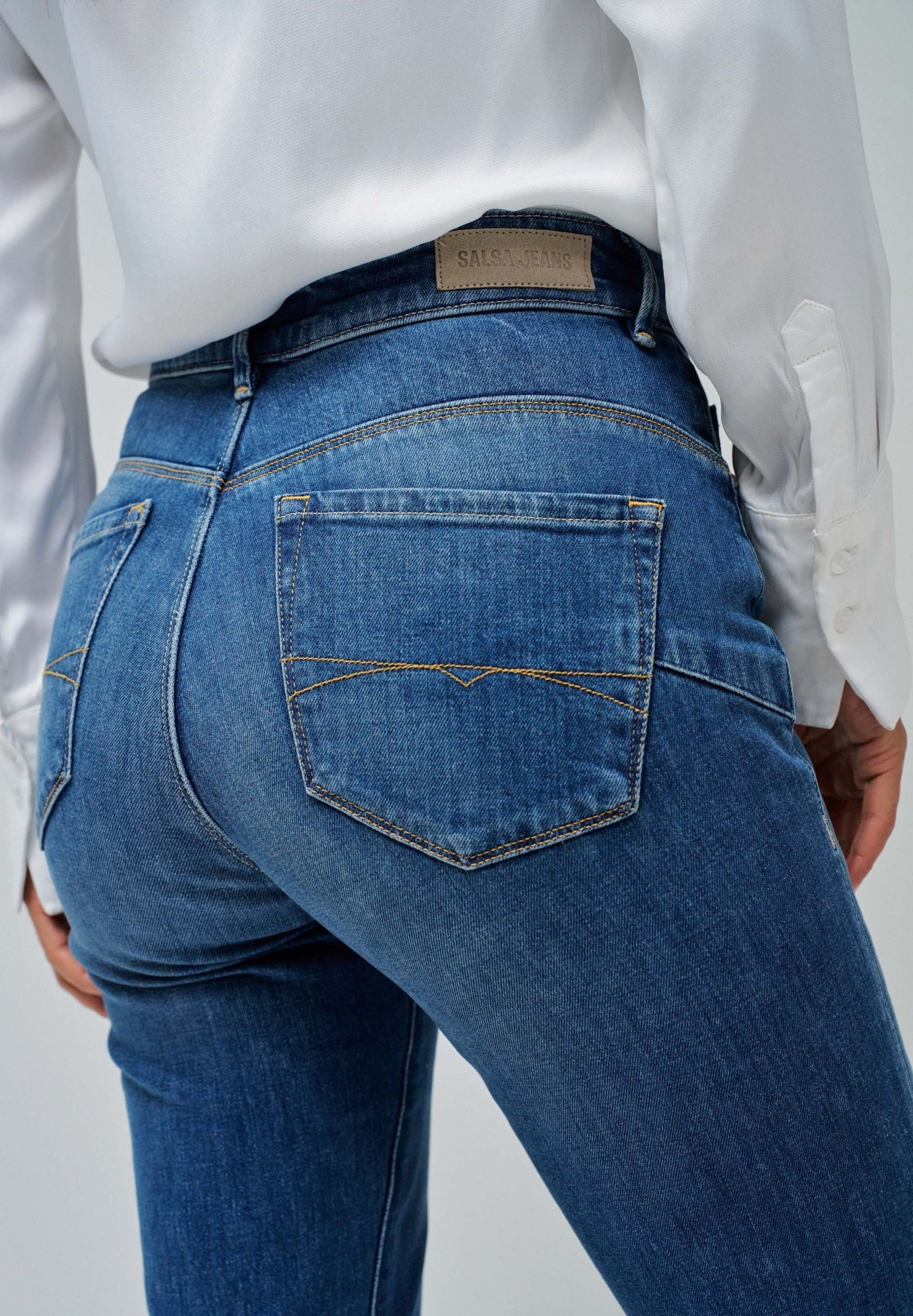 Faith Flare in medium wash jeans Salsa Jeans