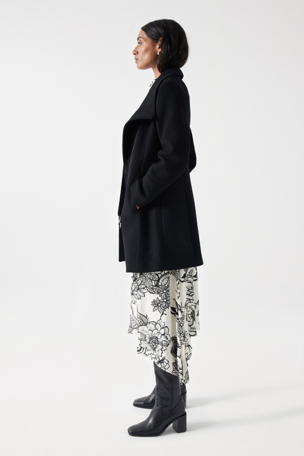 Wool Coat With Fur Collar in Black Jackets Salsa Jeans
