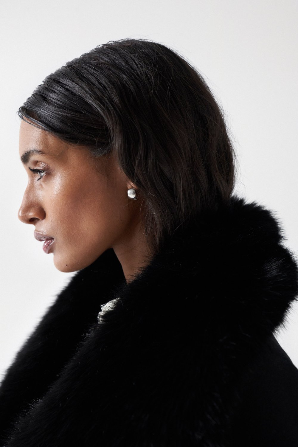 Wool Coat With Fur Collar in Black Jackets Salsa Jeans