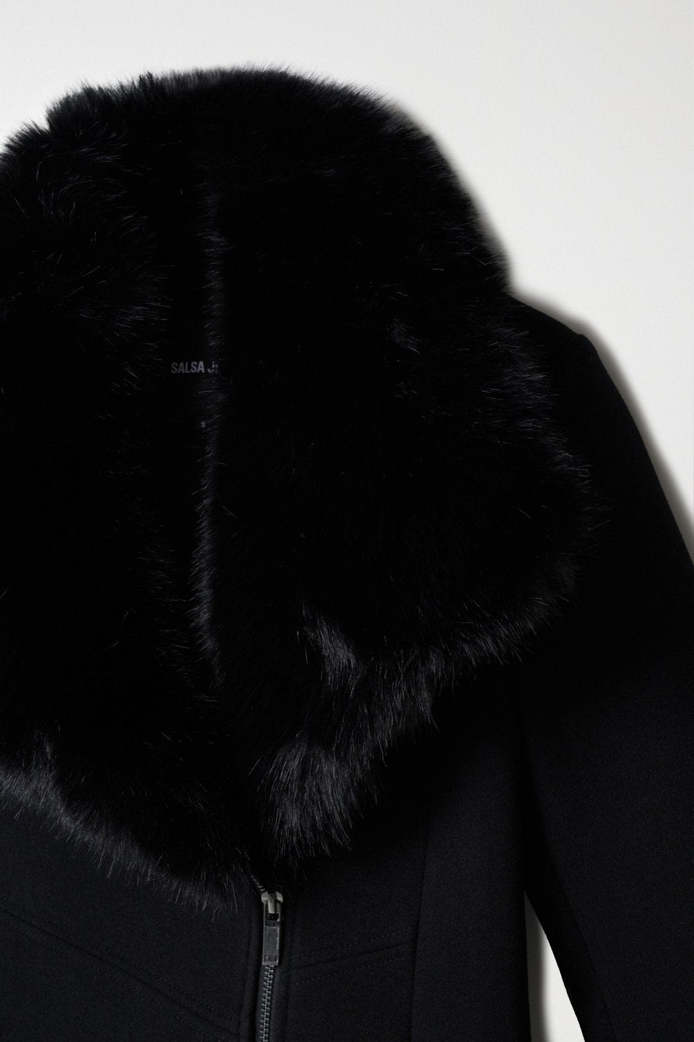 Wool Coat With Fur Collar in Black Jackets Salsa Jeans