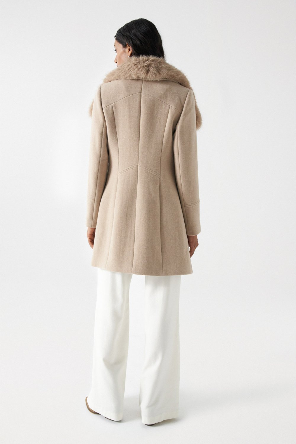 Wool Coat With Fur Collar in Medium Beige V1 Jackets Salsa Jeans