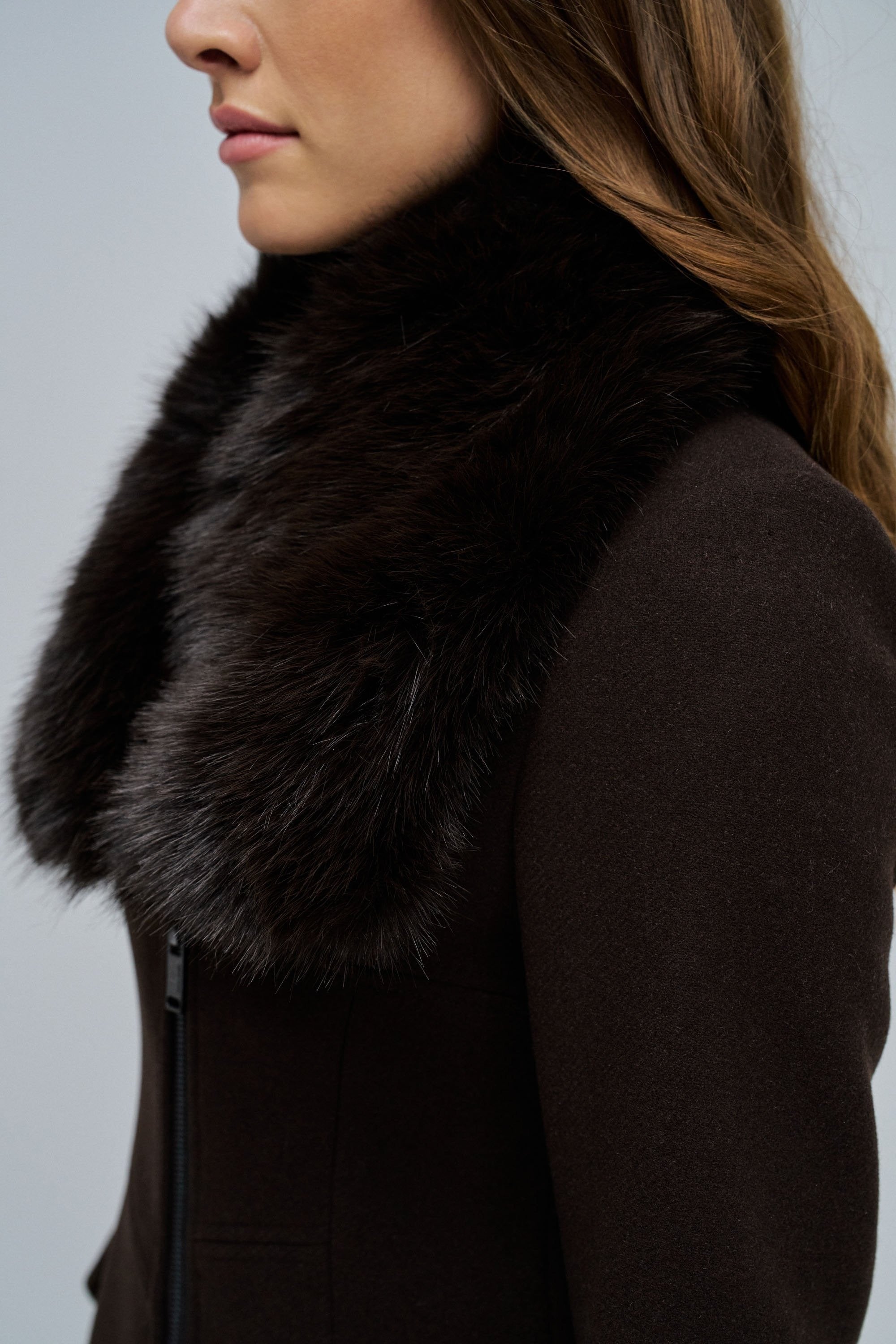 Wool Coat With Fur Collar in Dark Brown Jackets Salsa Jeans