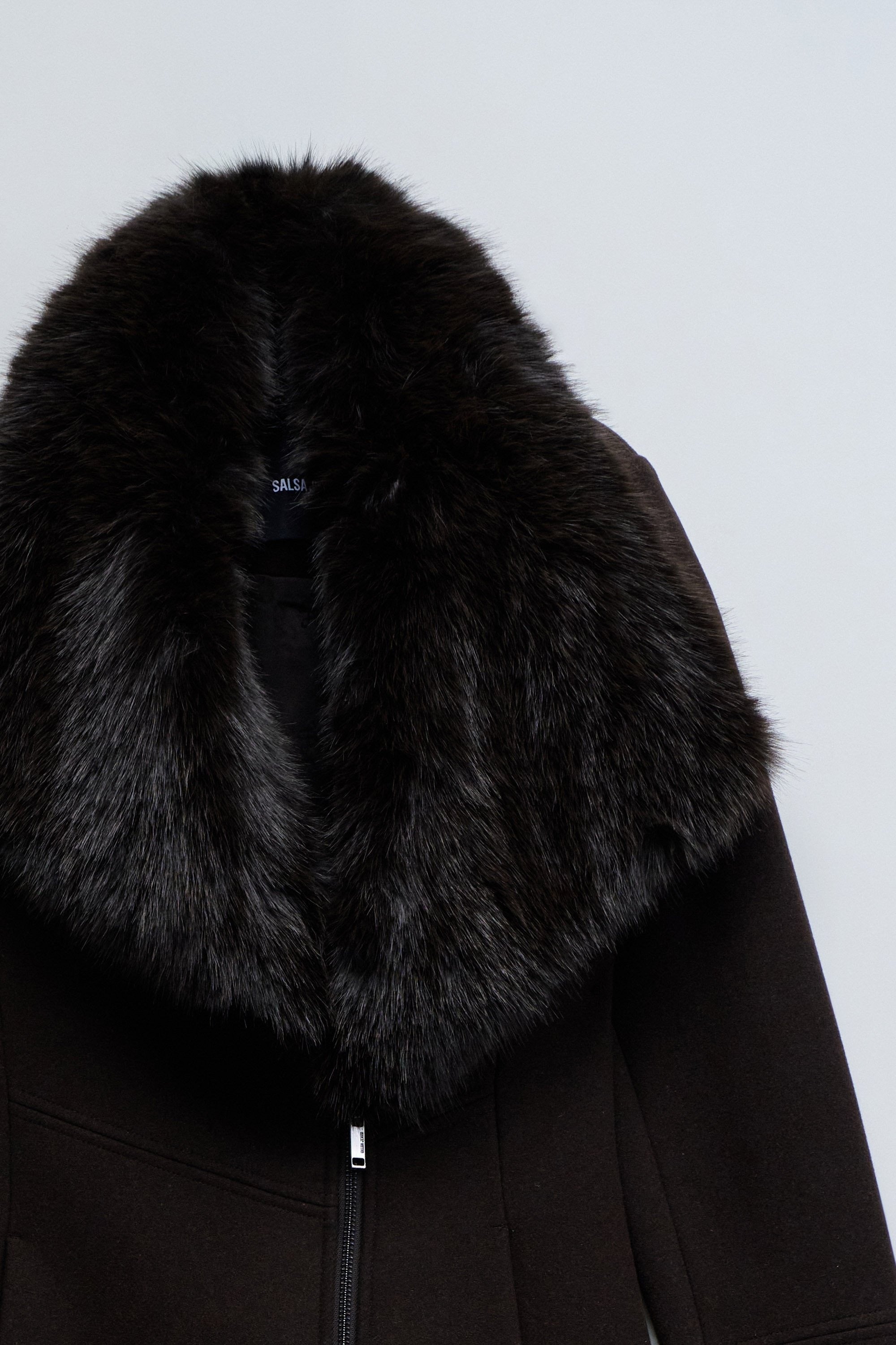 Wool Coat With Fur Collar in Dark Brown Jackets Salsa Jeans