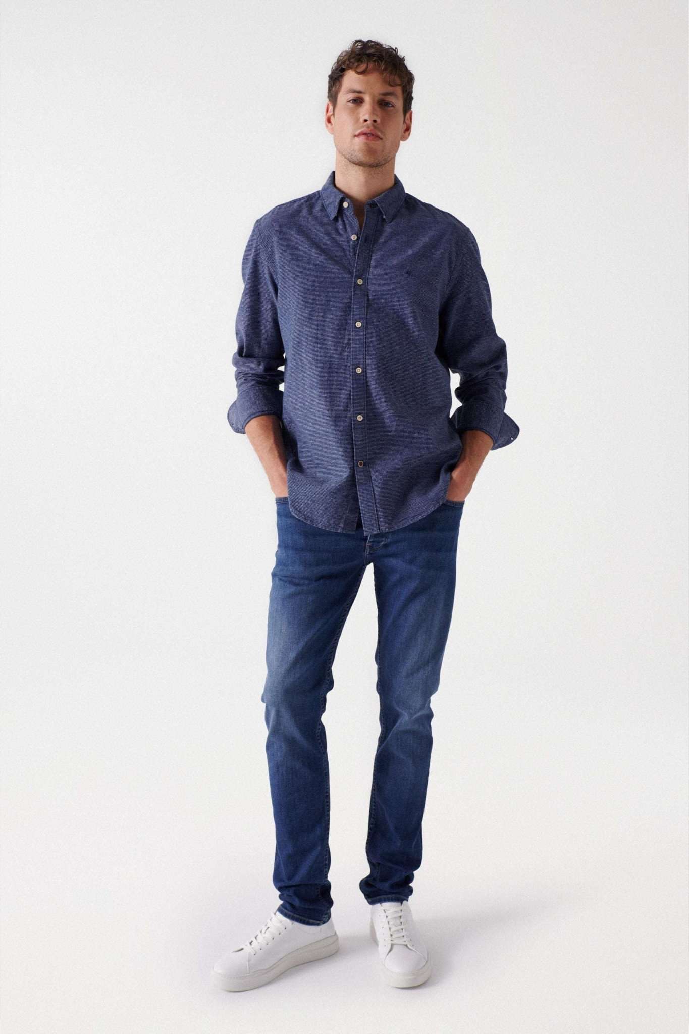 Check Blue Shirt in Dark Blue Shirts Salsa Jeans