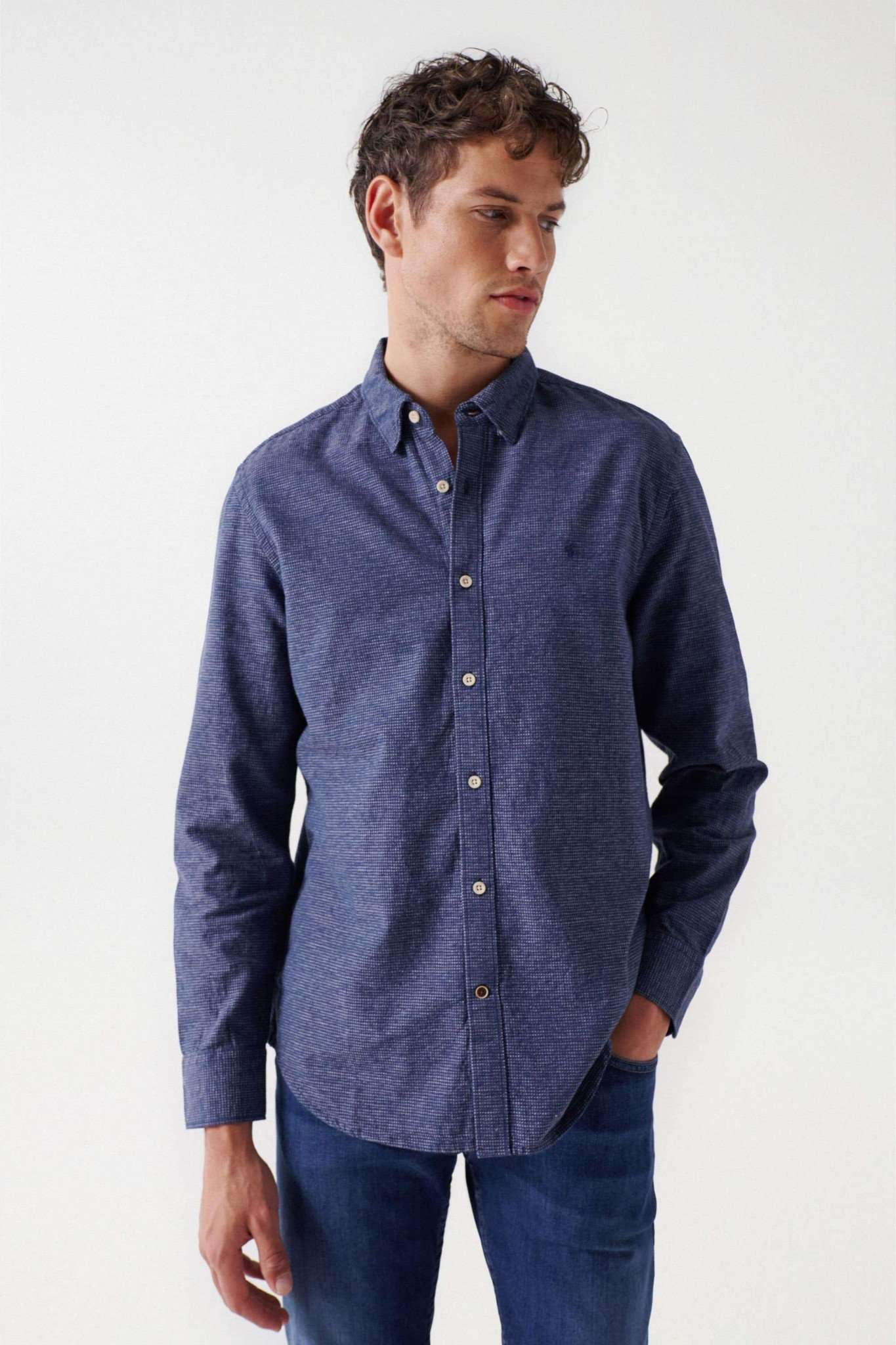 Check Blue Shirt in Dark Blue Shirts Salsa Jeans