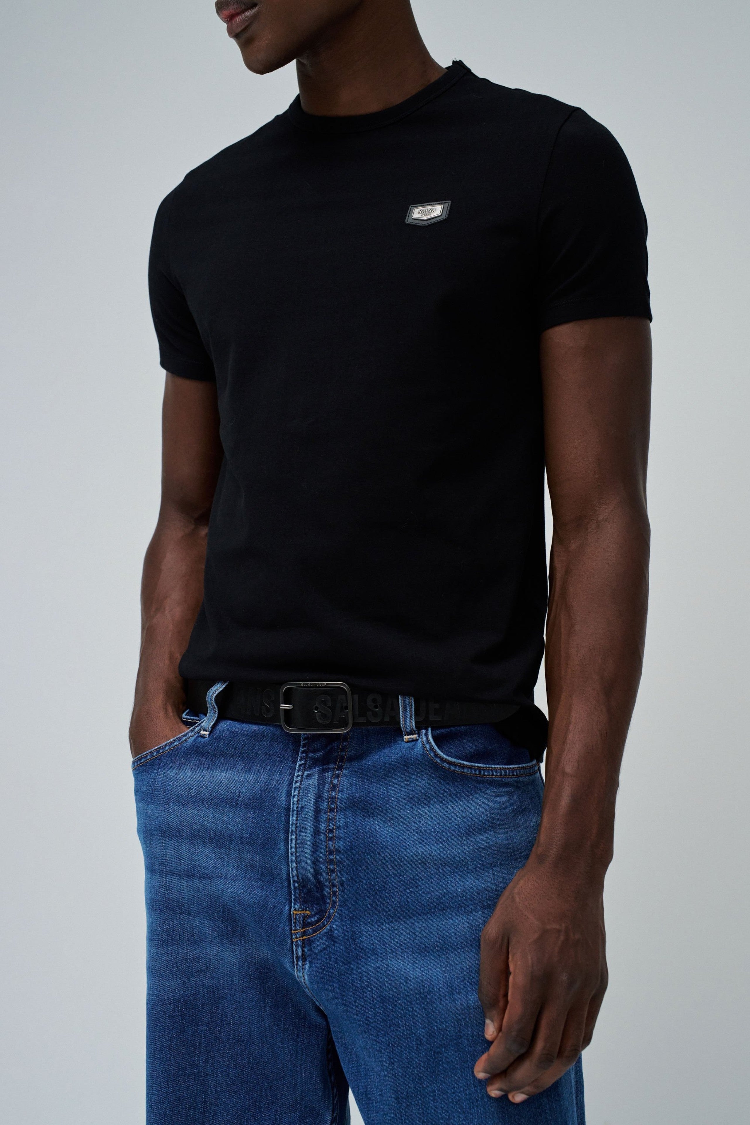 Embossed Salsa Jeans Leather Belt in Black Belt Salsa Jeans