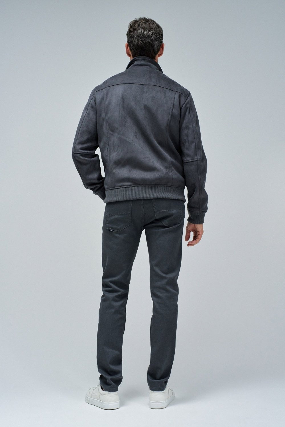 Suede Trucker Jacket in Dark Grey Jackets Salsa Jeans