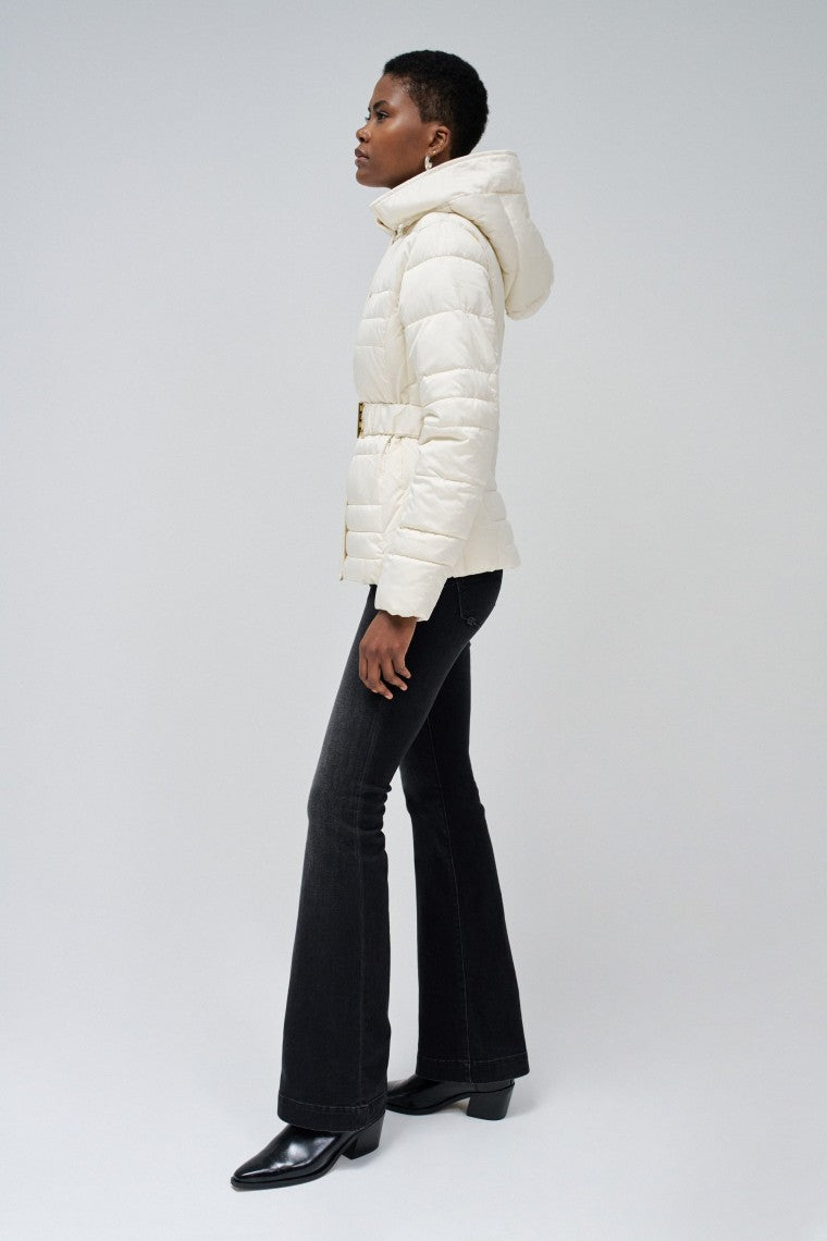 Short Puffer Coat With Fur Hood in Light Beige Jackets Salsa Jeans