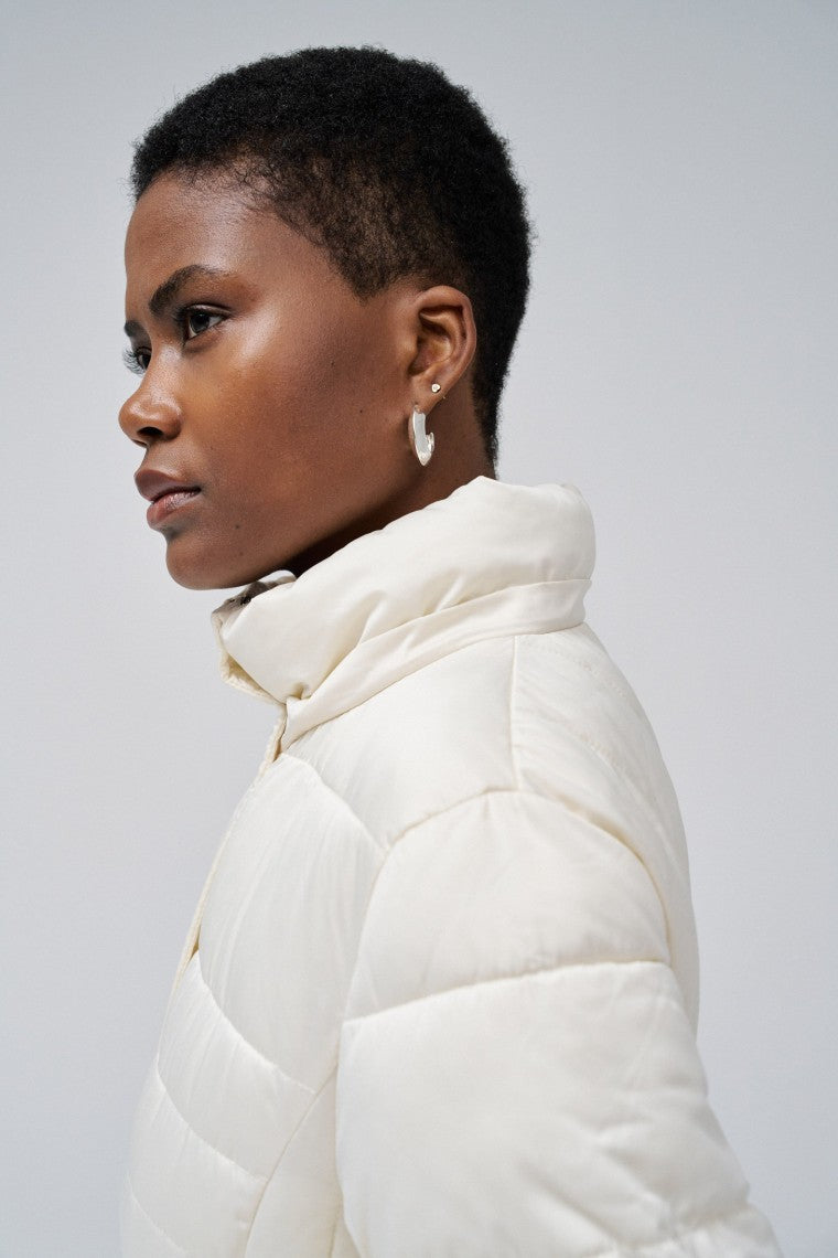 Short Puffer Coat With Fur Hood in Light Beige Jackets Salsa Jeans