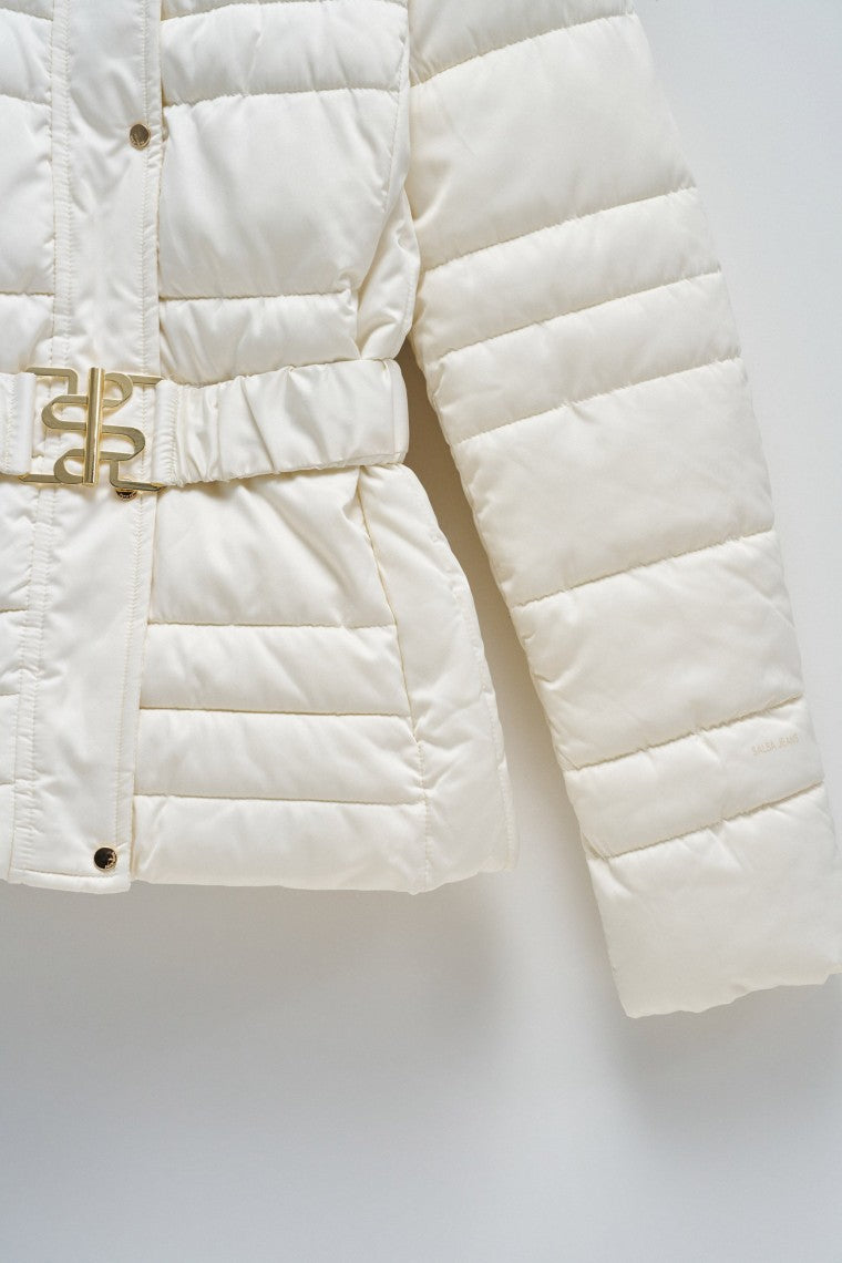 Short Puffer Coat With Fur Hood in Light Beige Jackets Salsa Jeans