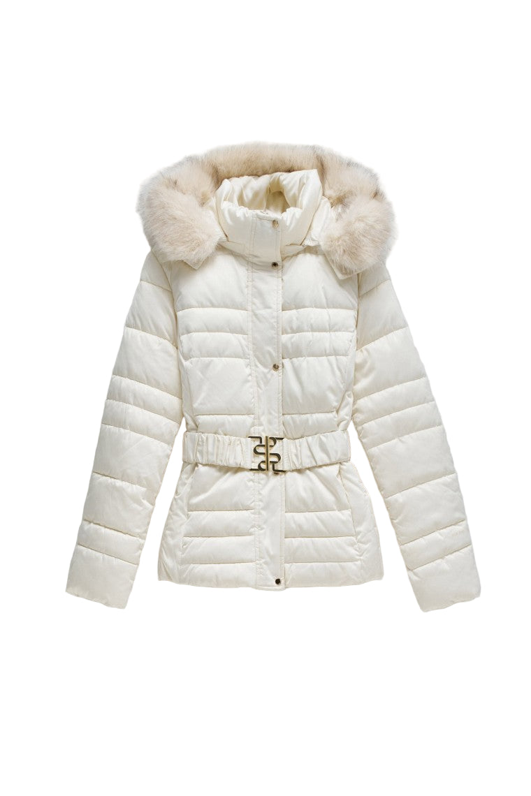 Short Puffer Coat With Fur Hood in Light Beige Jackets Salsa Jeans
