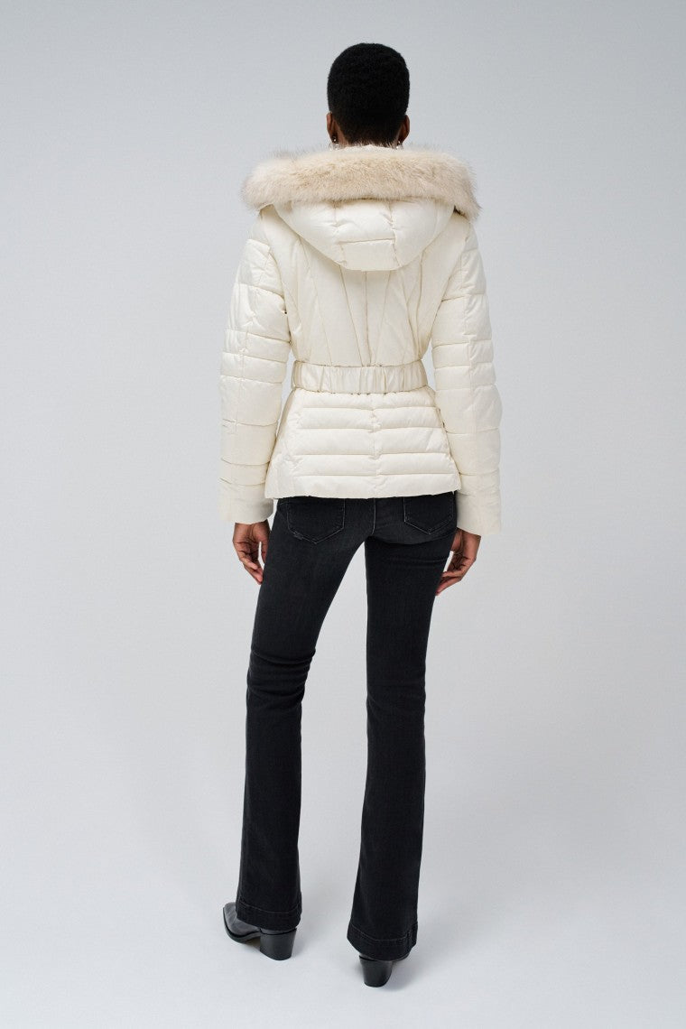 Short Puffer Coat With Fur Hood in Light Beige Jackets Salsa Jeans