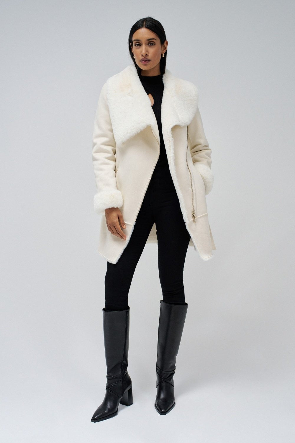 Long Shearling Coat in Light Pearl Jackets Salsa Jeans