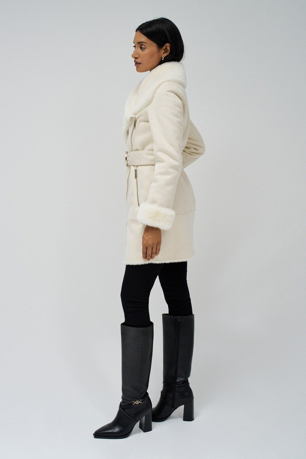 Long Shearling Coat in Light Pearl Jackets Salsa Jeans