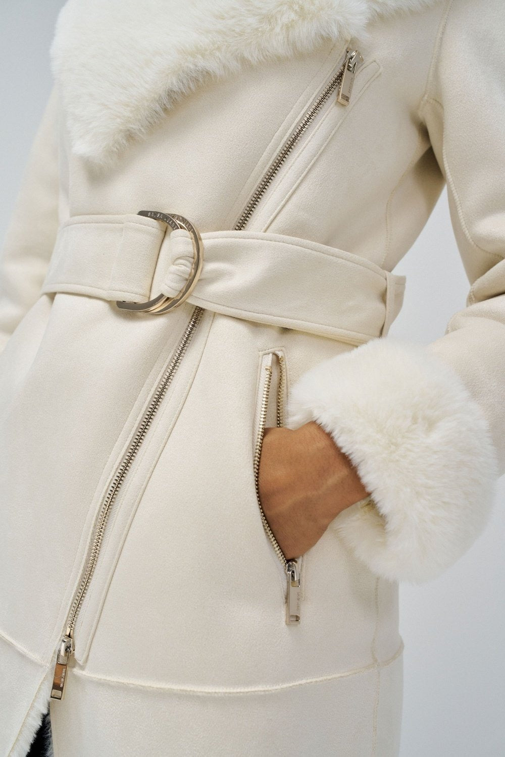 Long Shearling Coat in Light Pearl Jackets Salsa Jeans