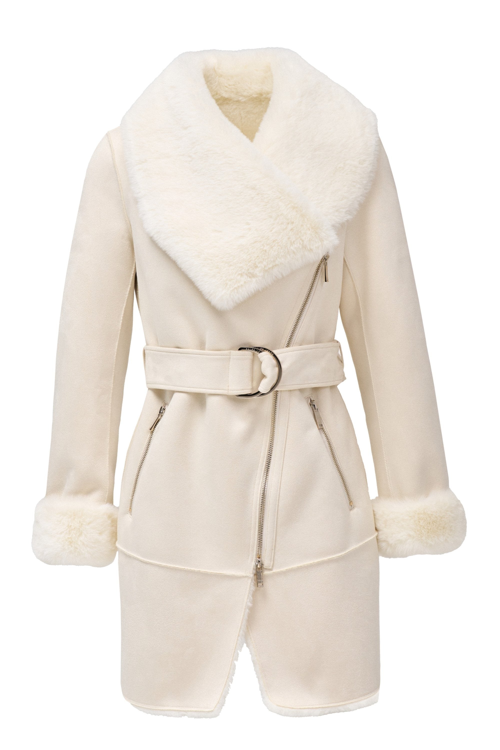 Long Shearling Coat in Light Pearl Jackets Salsa Jeans