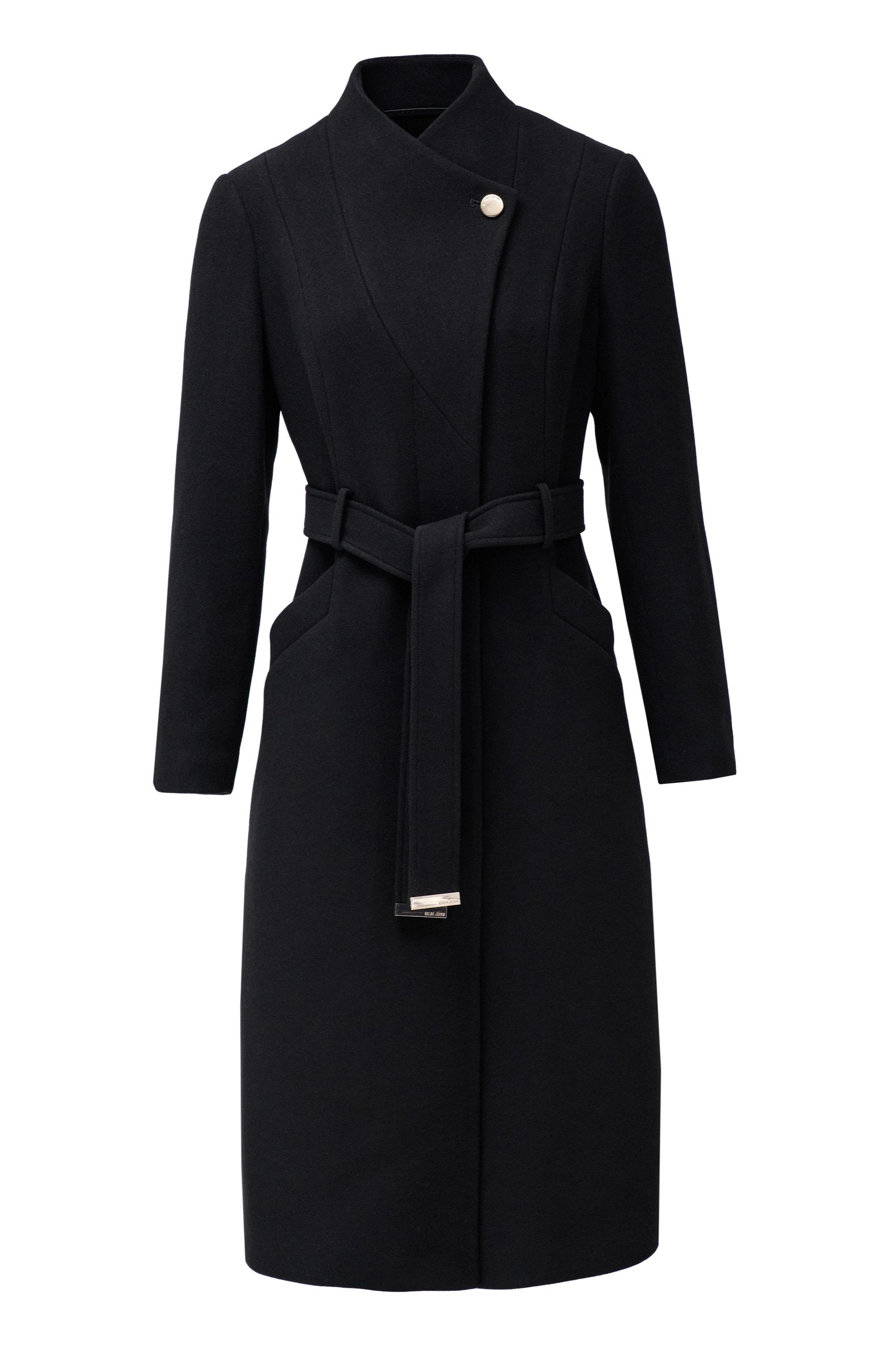 Long Wool Peacoat With Belt in Black Jackets Salsa Jeans