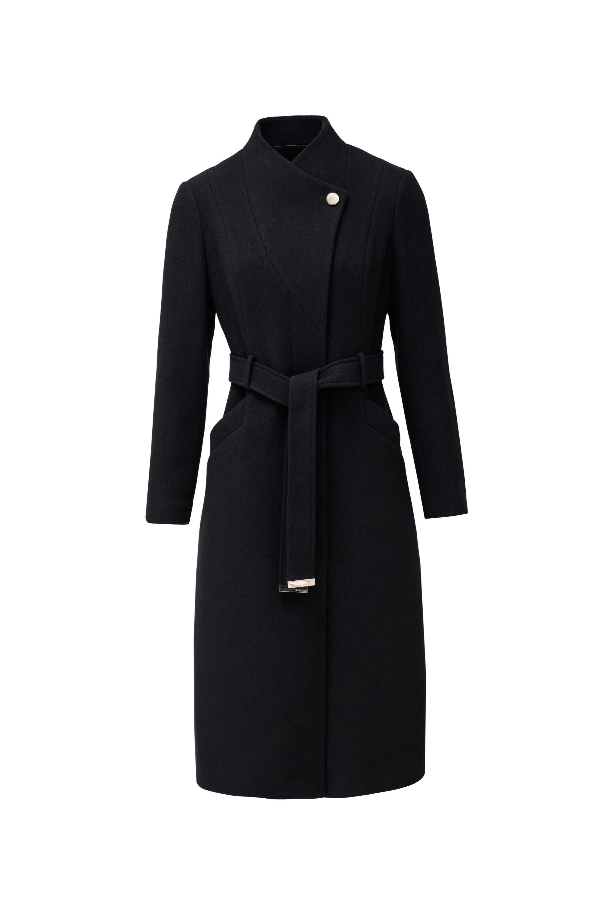 Long Wool Peacoat With Belt in Black Jackets Salsa Jeans