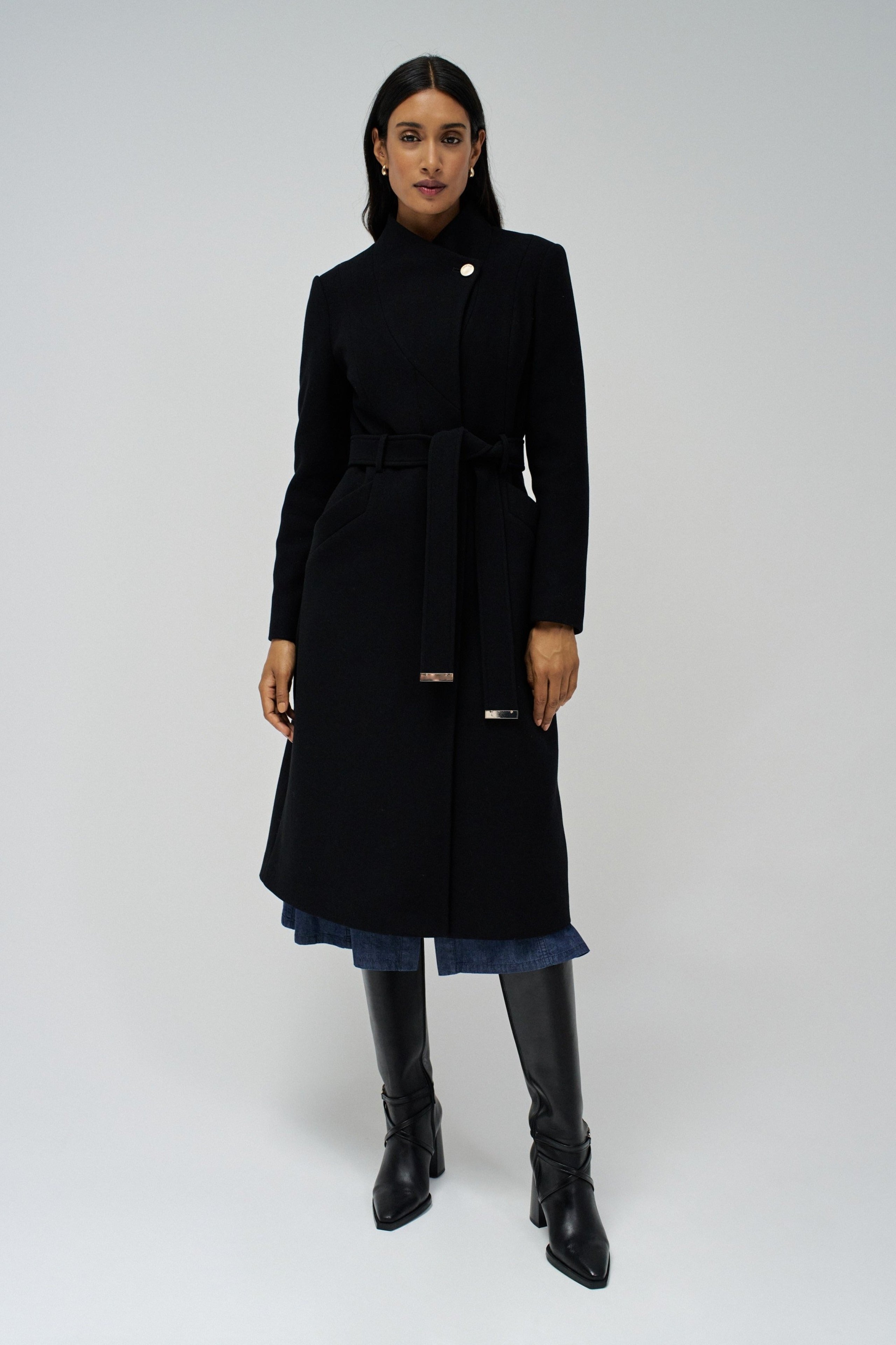 Long Wool Peacoat With Belt in Black Jackets Salsa Jeans