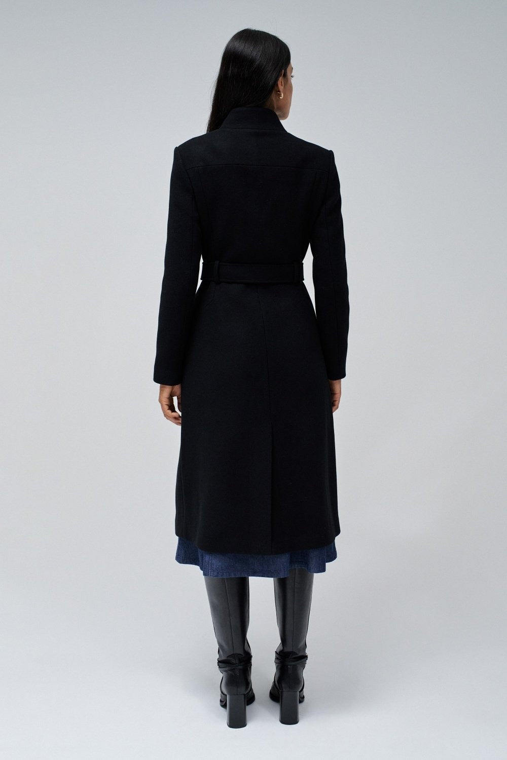 Long Wool Peacoat With Belt in Black Jackets Salsa Jeans