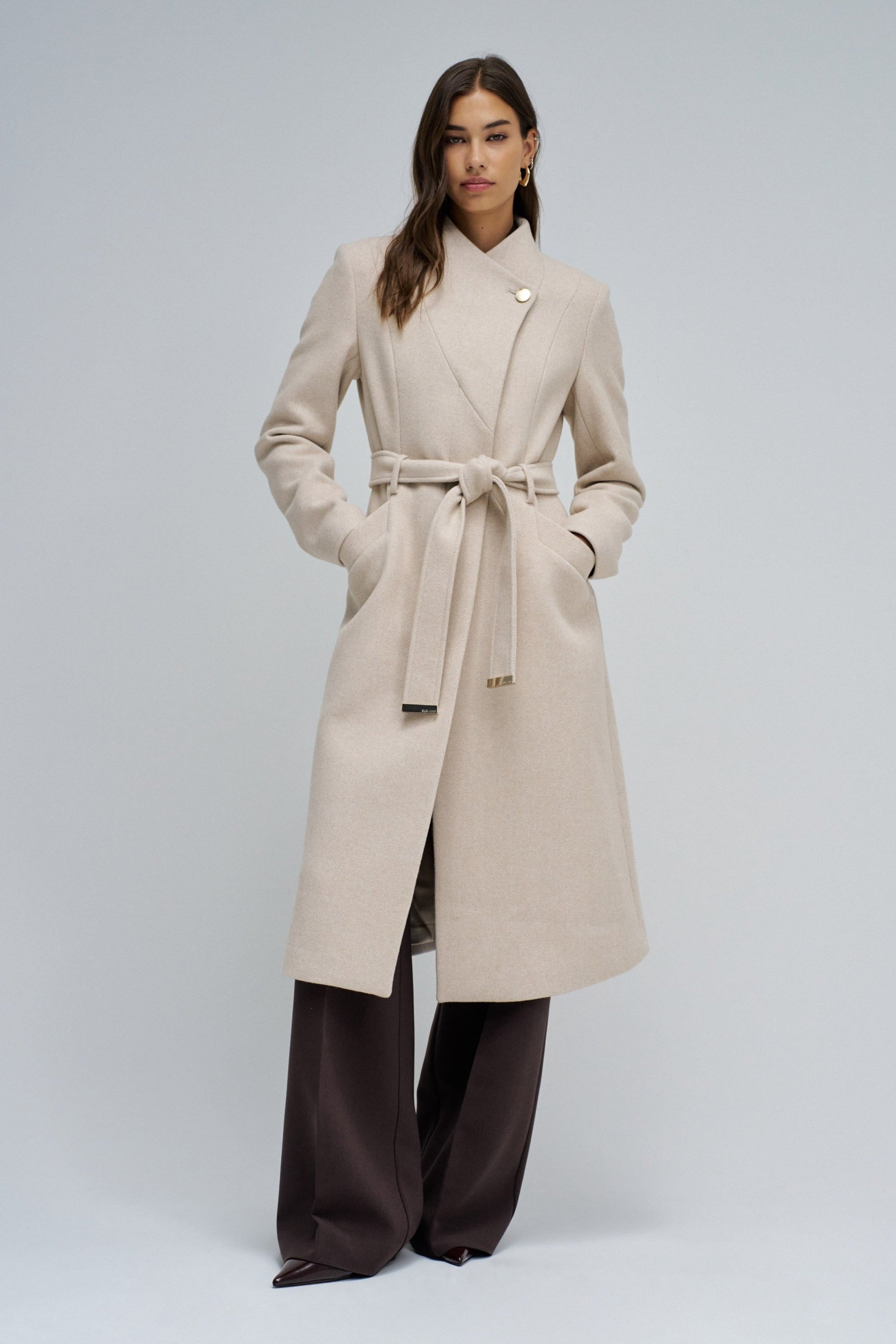 Long Wool Peacoat With Belt in Light Beige V1 Jackets Salsa Jeans