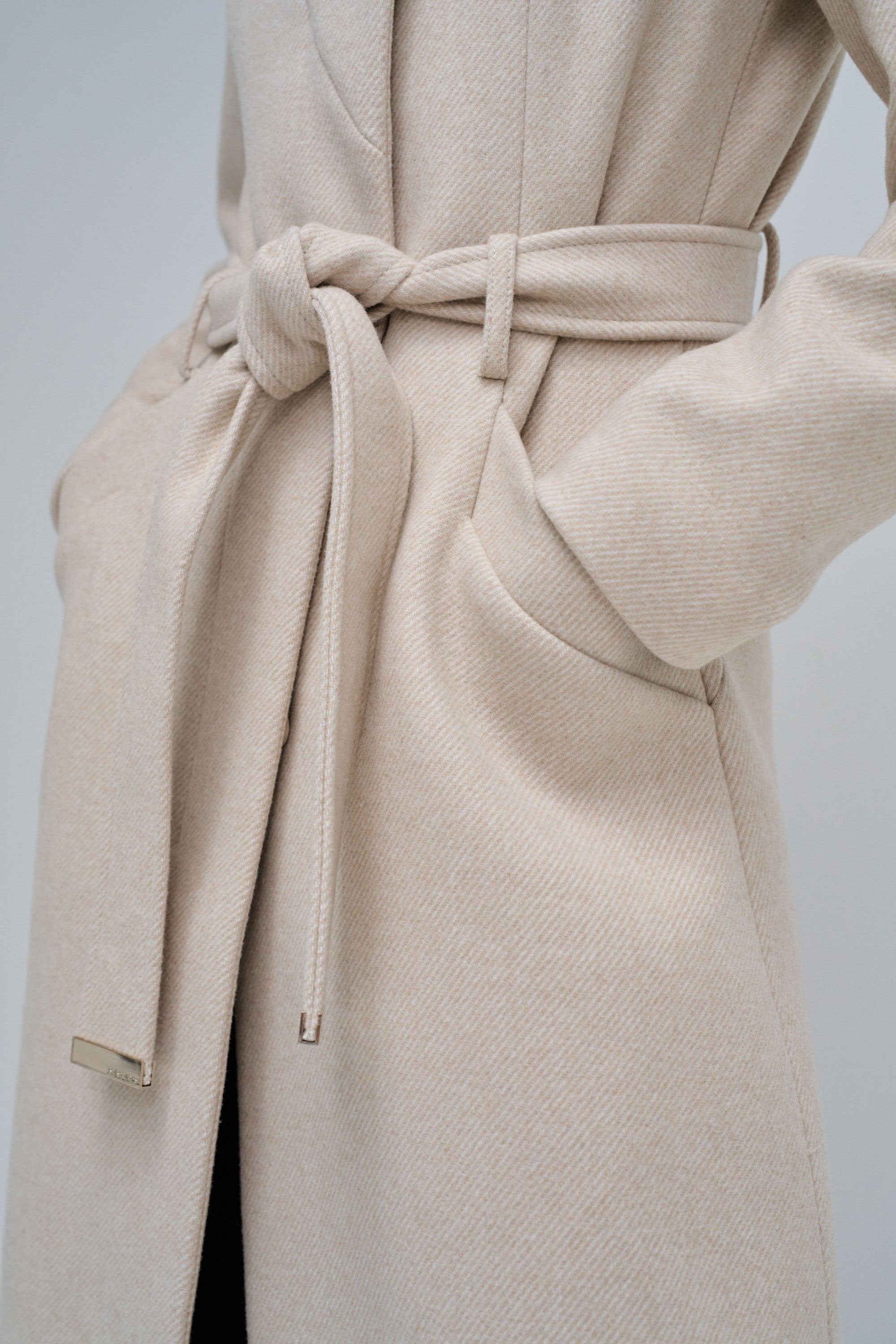 Long Wool Peacoat With Belt in Light Beige V1 Jackets Salsa Jeans