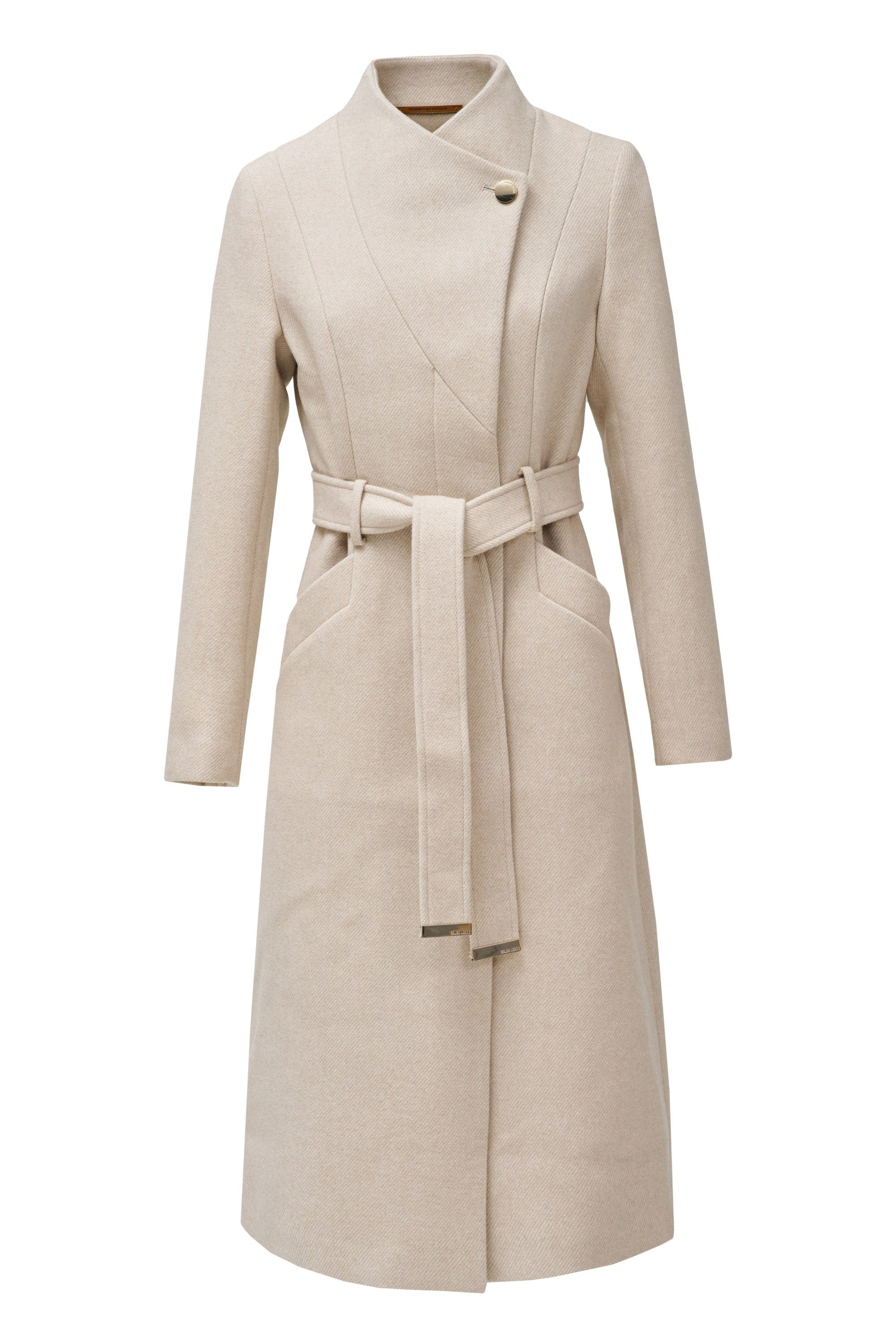 Long Wool Peacoat With Belt in Light Beige V1 Jackets Salsa Jeans
