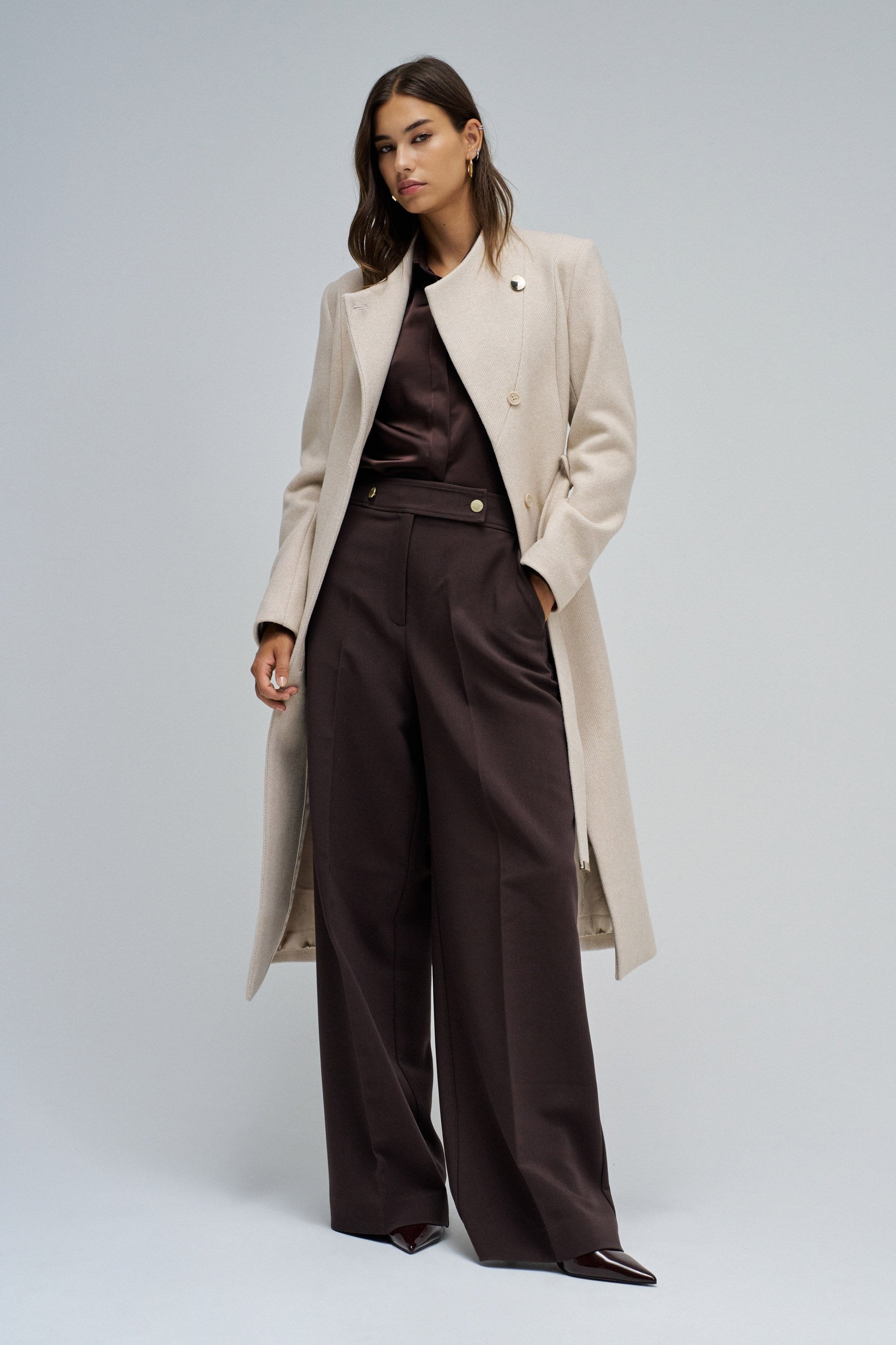 Long Wool Peacoat With Belt in Light Beige V1 Jackets Salsa Jeans