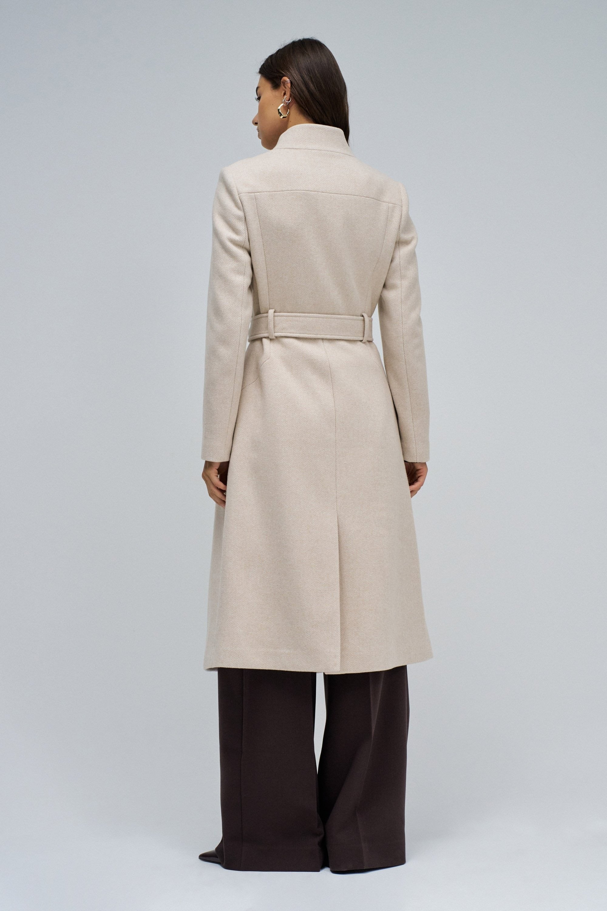 Long Wool Peacoat With Belt in Light Beige V1 Jackets Salsa Jeans