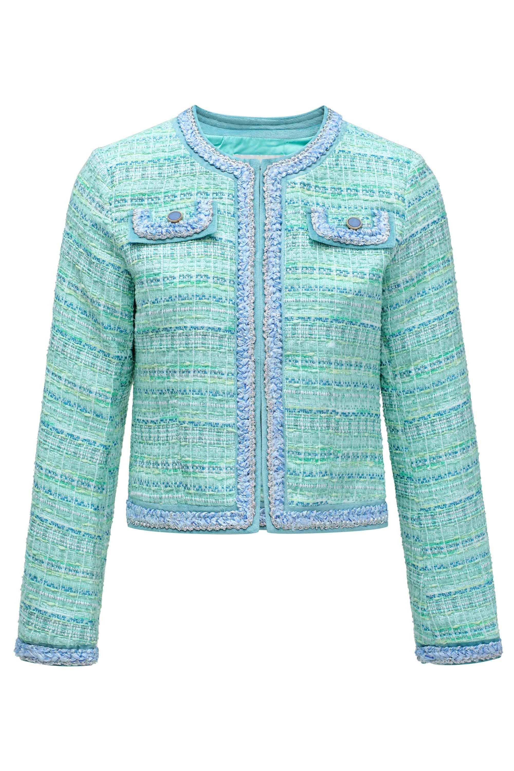 Colorful Tweed Chanel-Style Jacket in Light Green Jackets Salsa Jeans