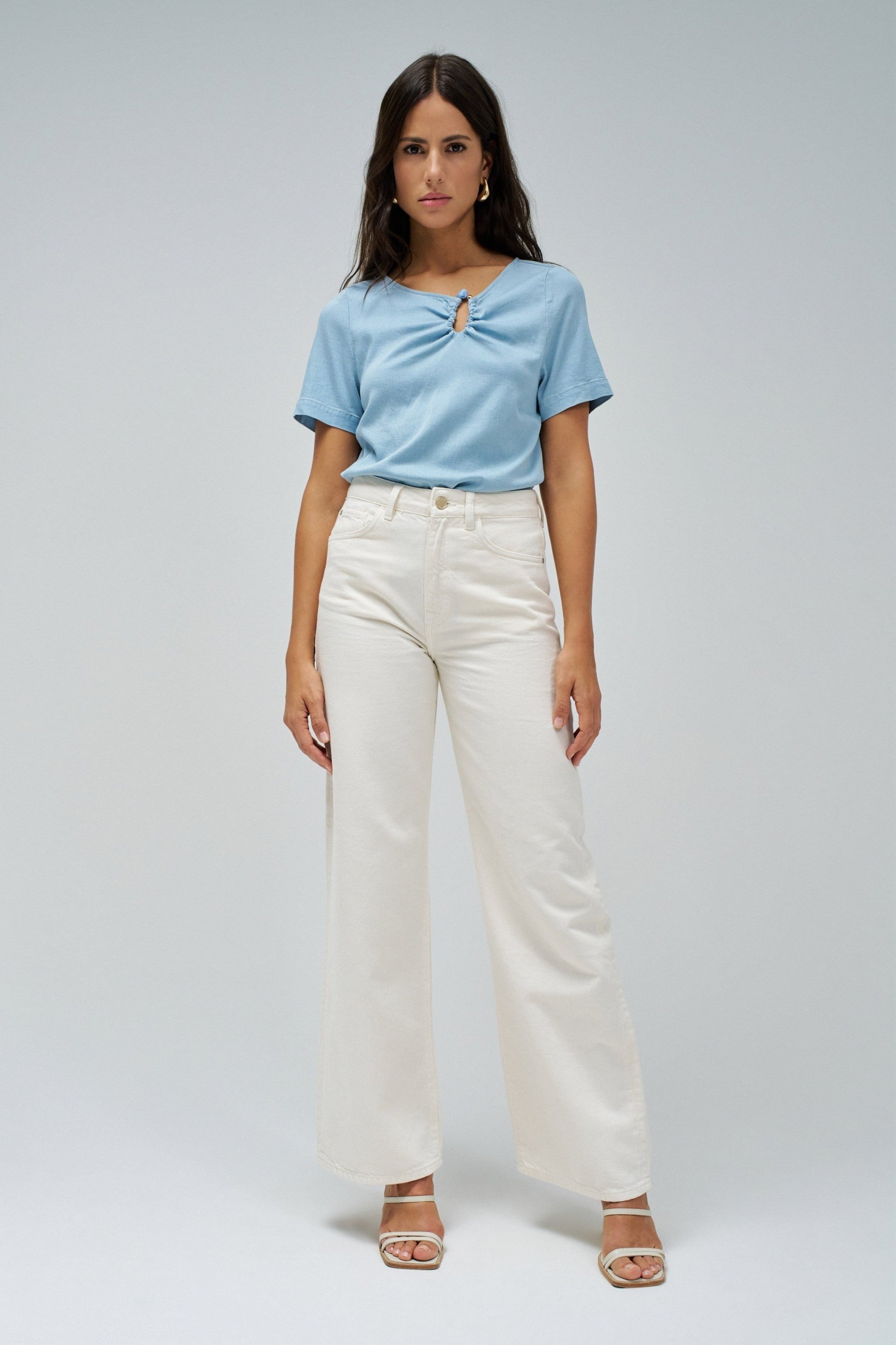 Lightdenim Blouse Metalic Detail in Light Wash Shirts Salsa Jeans